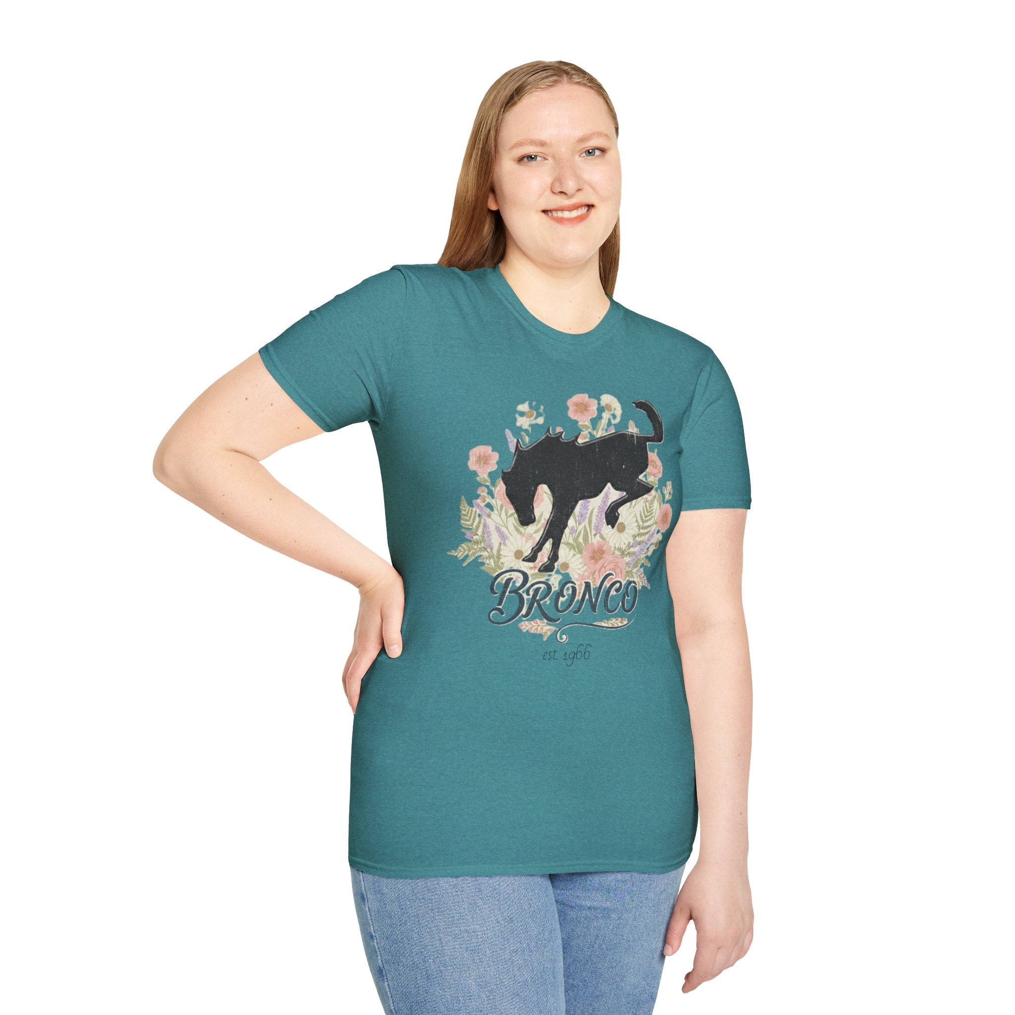 Bronco Floral T-Shirt – Bucking Horse Meets Wildflower | Rugged & Refined Graphic Tee