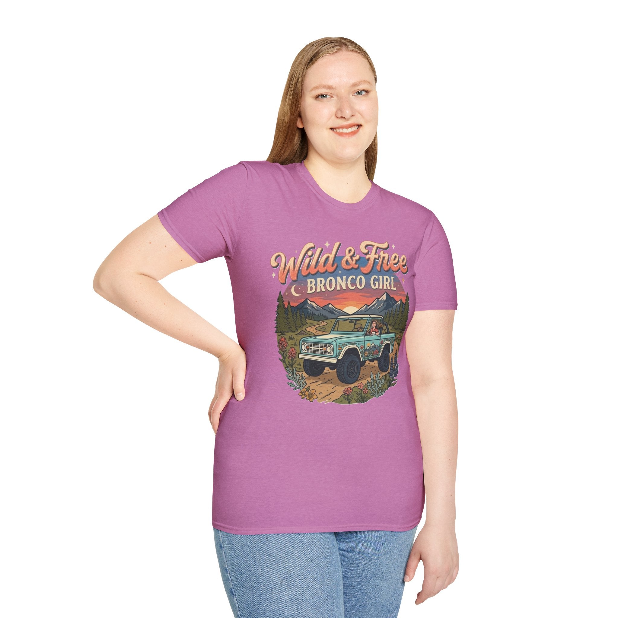 Wild & Free Bronco Girl Tee – Vintage Ford Bronco Women’s Off-Road Adventure Shirt
