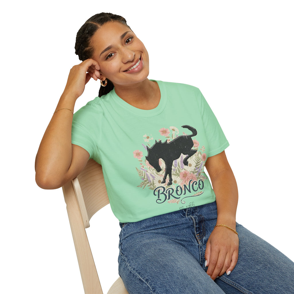Bronco Floral T-Shirt – Bucking Horse Meets Wildflower | Rugged & Refined Graphic Tee