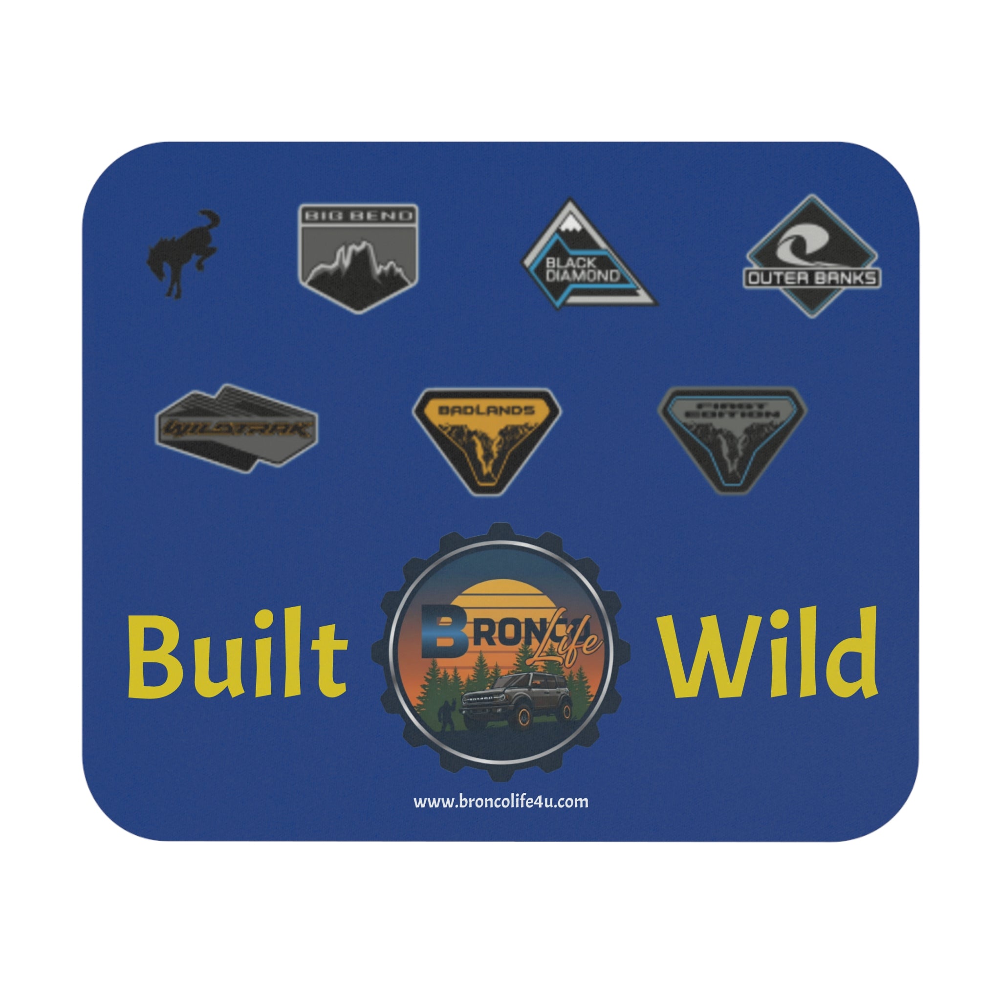 Built Wild Bronco Mouse Pad – Off-Road Adventure Desk Mat with Trim Logos