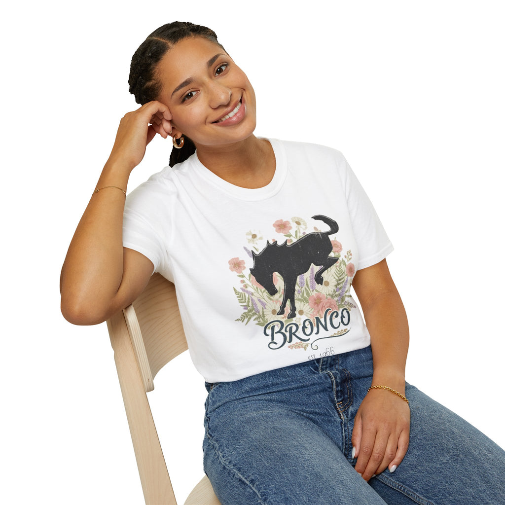 Bronco Floral T-Shirt – Bucking Horse Meets Wildflower | Rugged & Refined Graphic Tee