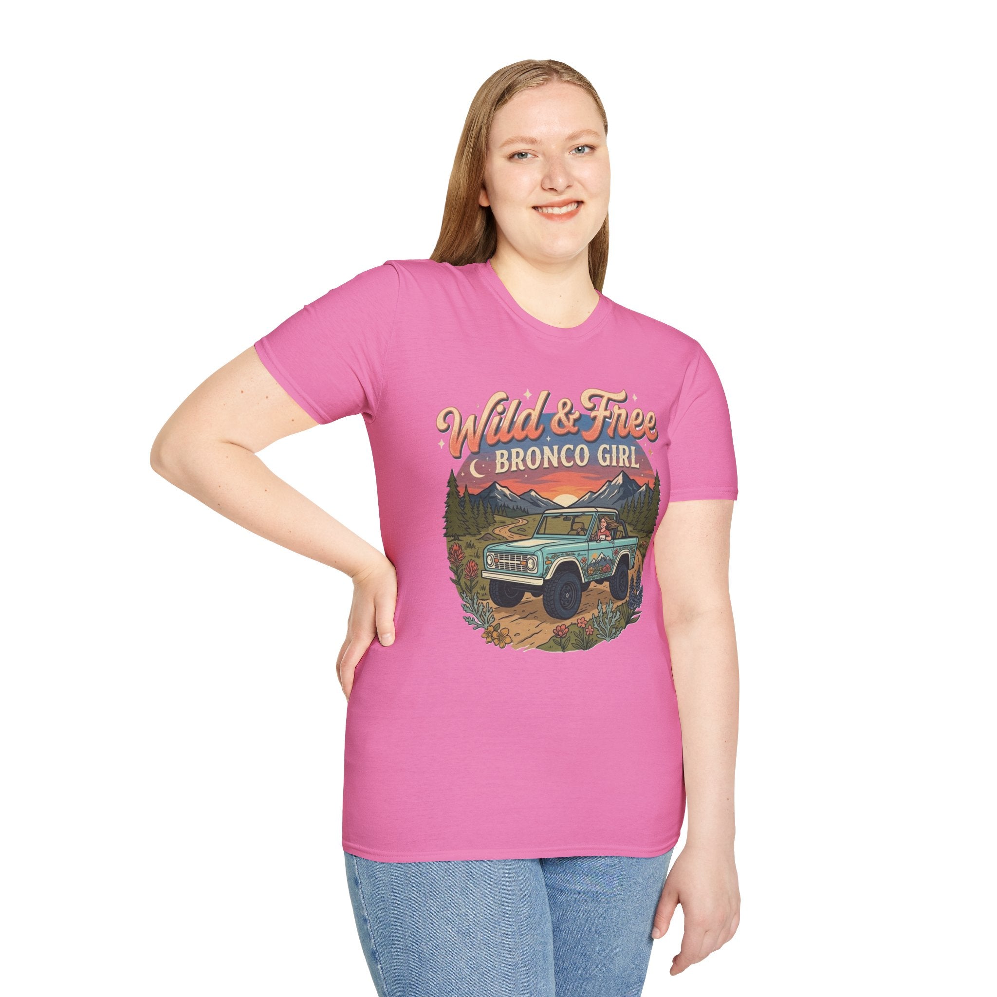 Wild & Free Bronco Girl Tee – Vintage Ford Bronco Women’s Off-Road Adventure Shirt