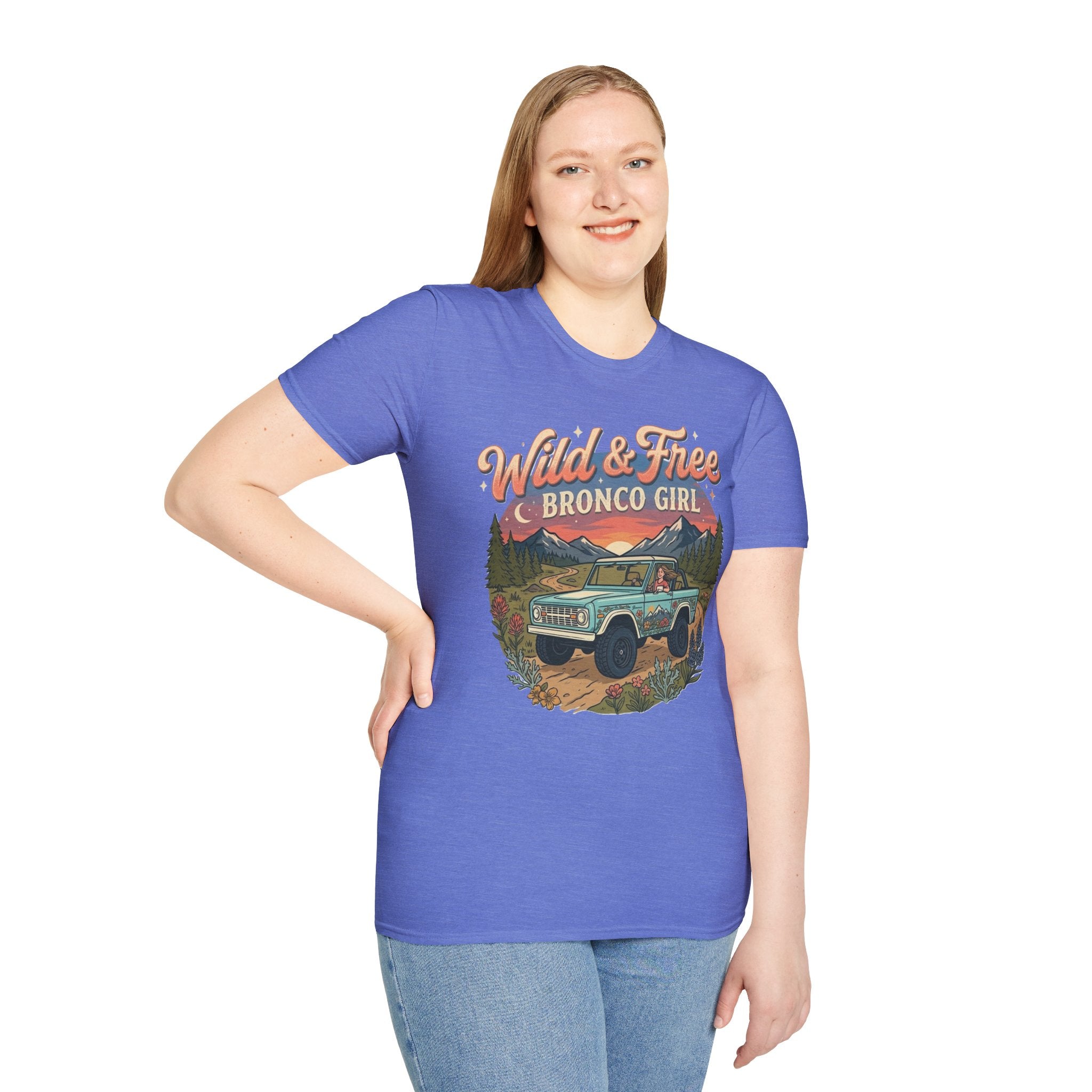 Wild & Free Bronco Girl Tee – Vintage Ford Bronco Women’s Off-Road Adventure Shirt