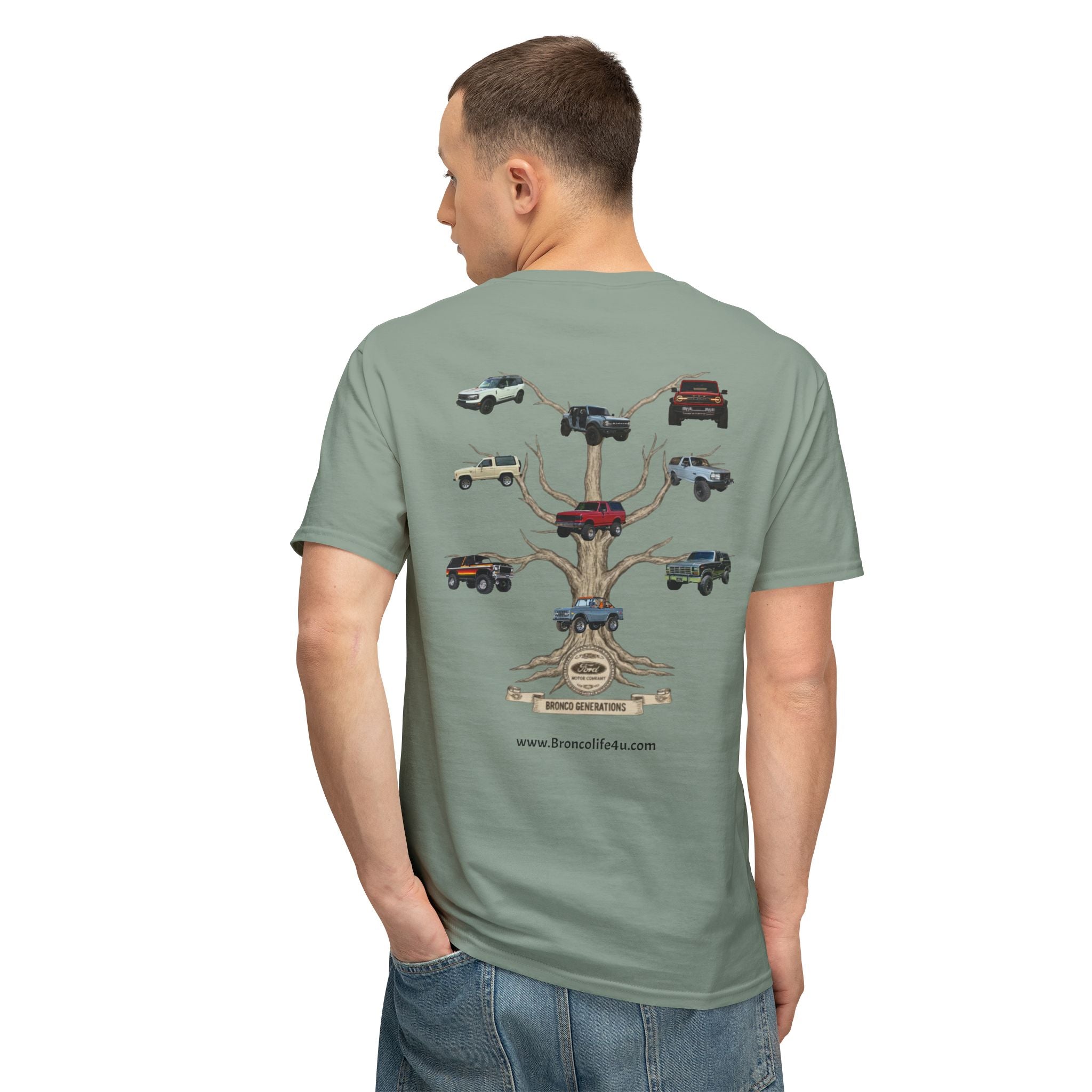 Bronco Family Tree Tee — Six Generations of Grit, Gas & Glory