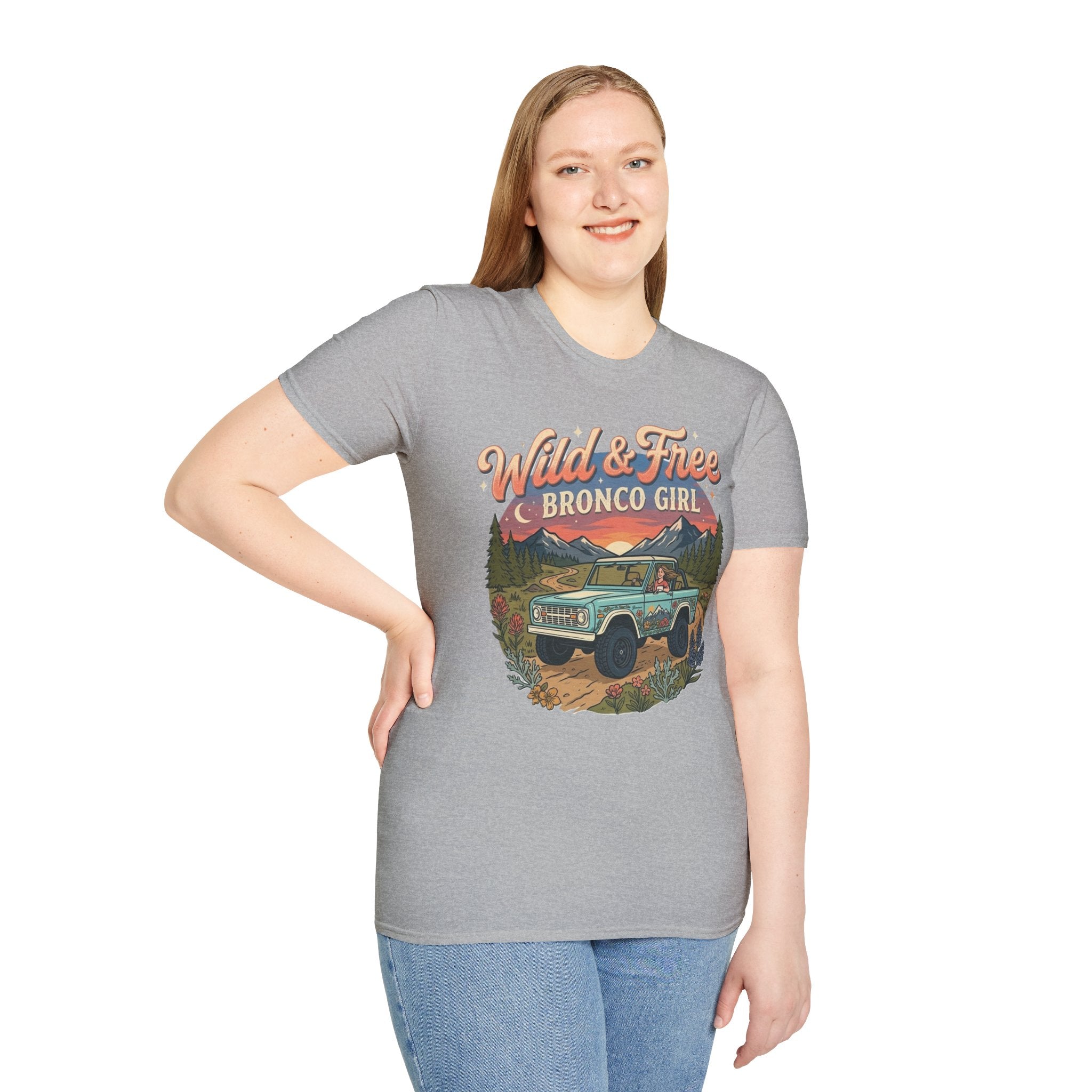 Wild & Free Bronco Girl Tee – Vintage Ford Bronco Women’s Off-Road Adventure Shirt