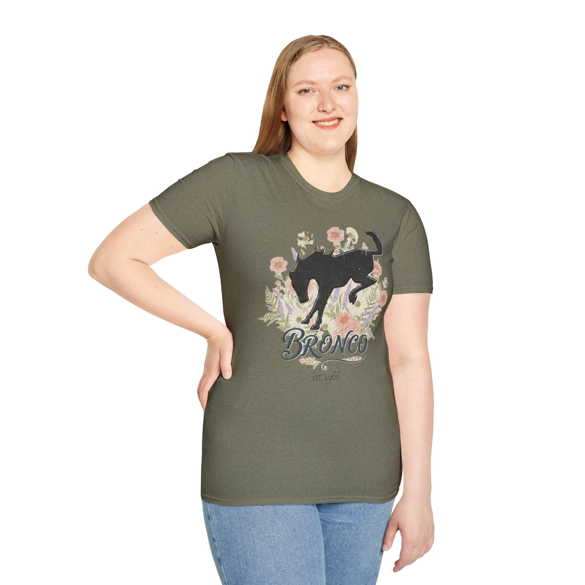 Bronco Floral T-Shirt – Bucking Horse Meets Wildflower | Rugged & Refined Graphic Tee