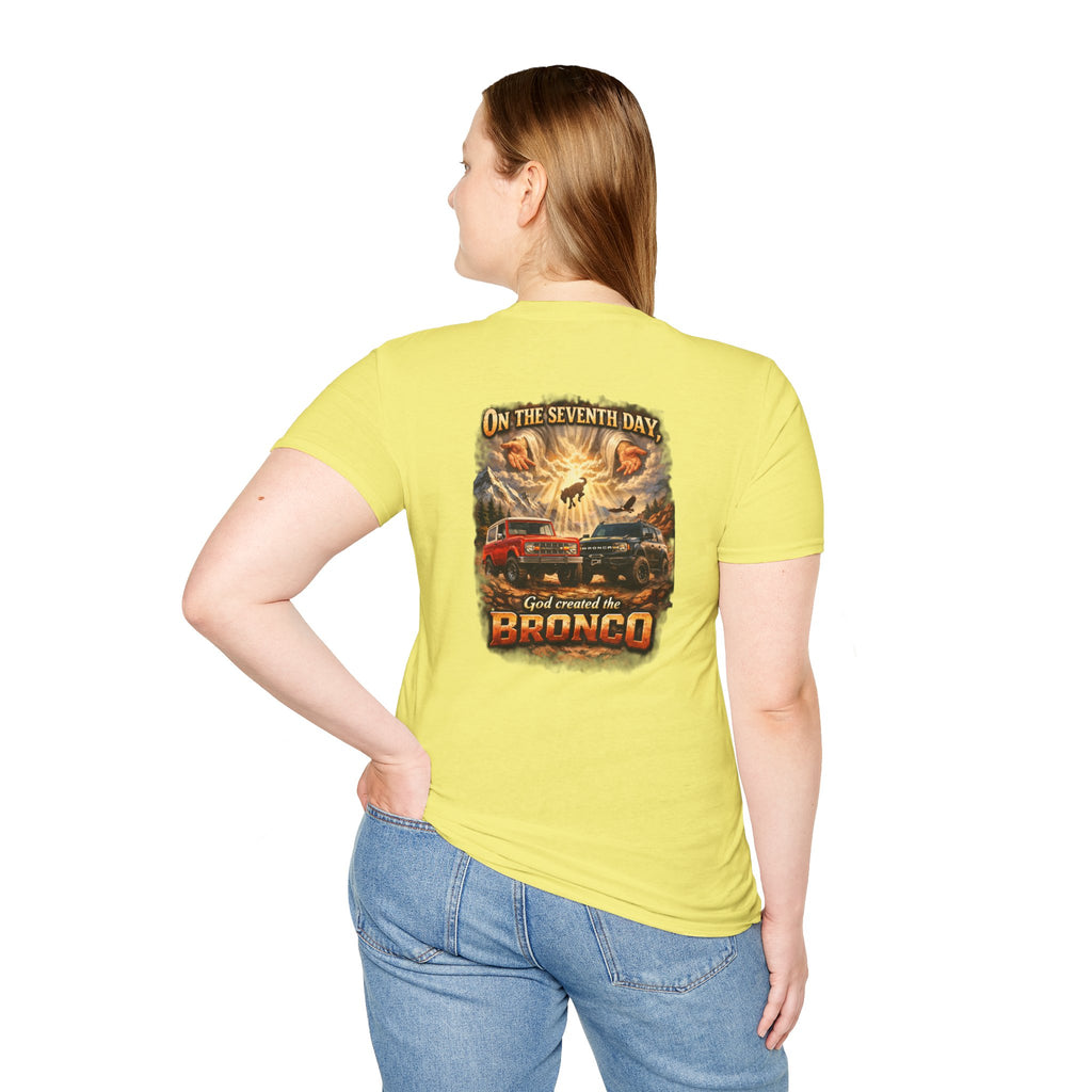 On the Seventh Day God Created the Bronco Tee – Vintage Ford Bronco Graphic Shirt