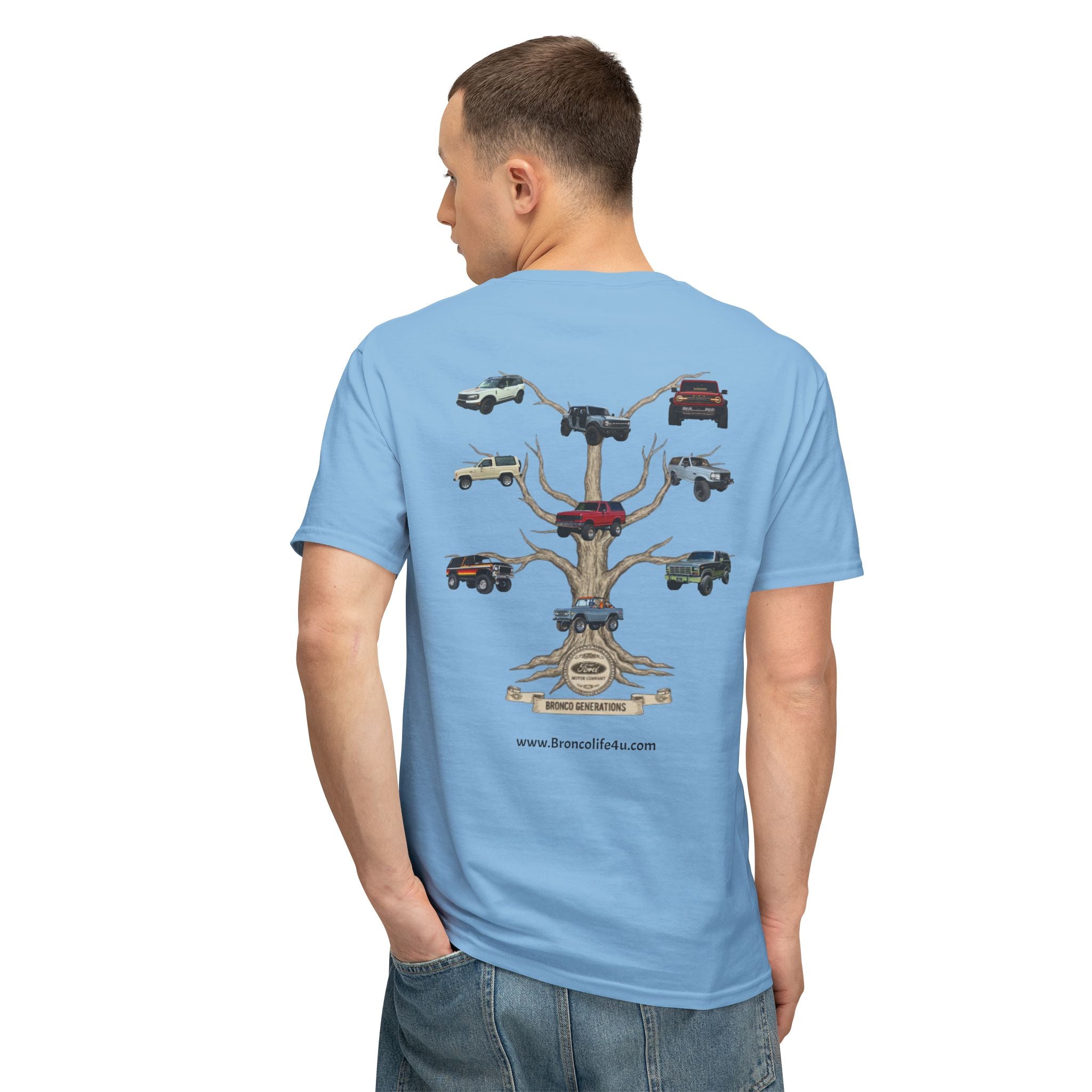 Bronco Family Tree Tee — Six Generations of Grit, Gas & Glory
