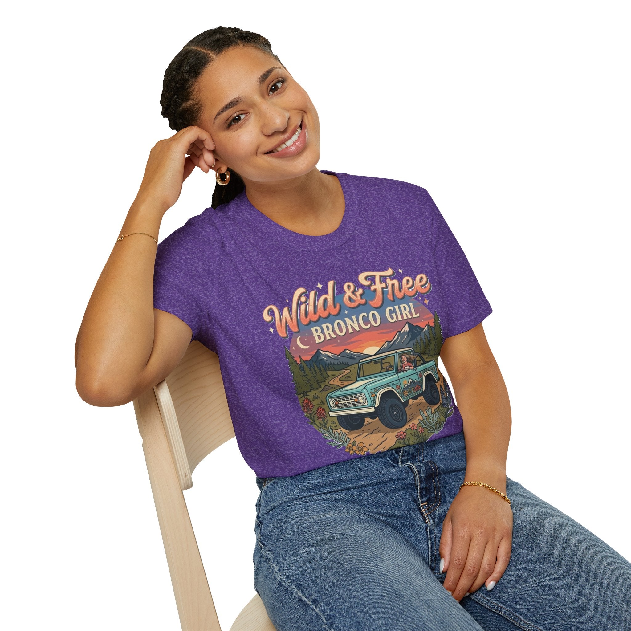 Wild & Free Bronco Girl Tee – Vintage Ford Bronco Women’s Off-Road Adventure Shirt