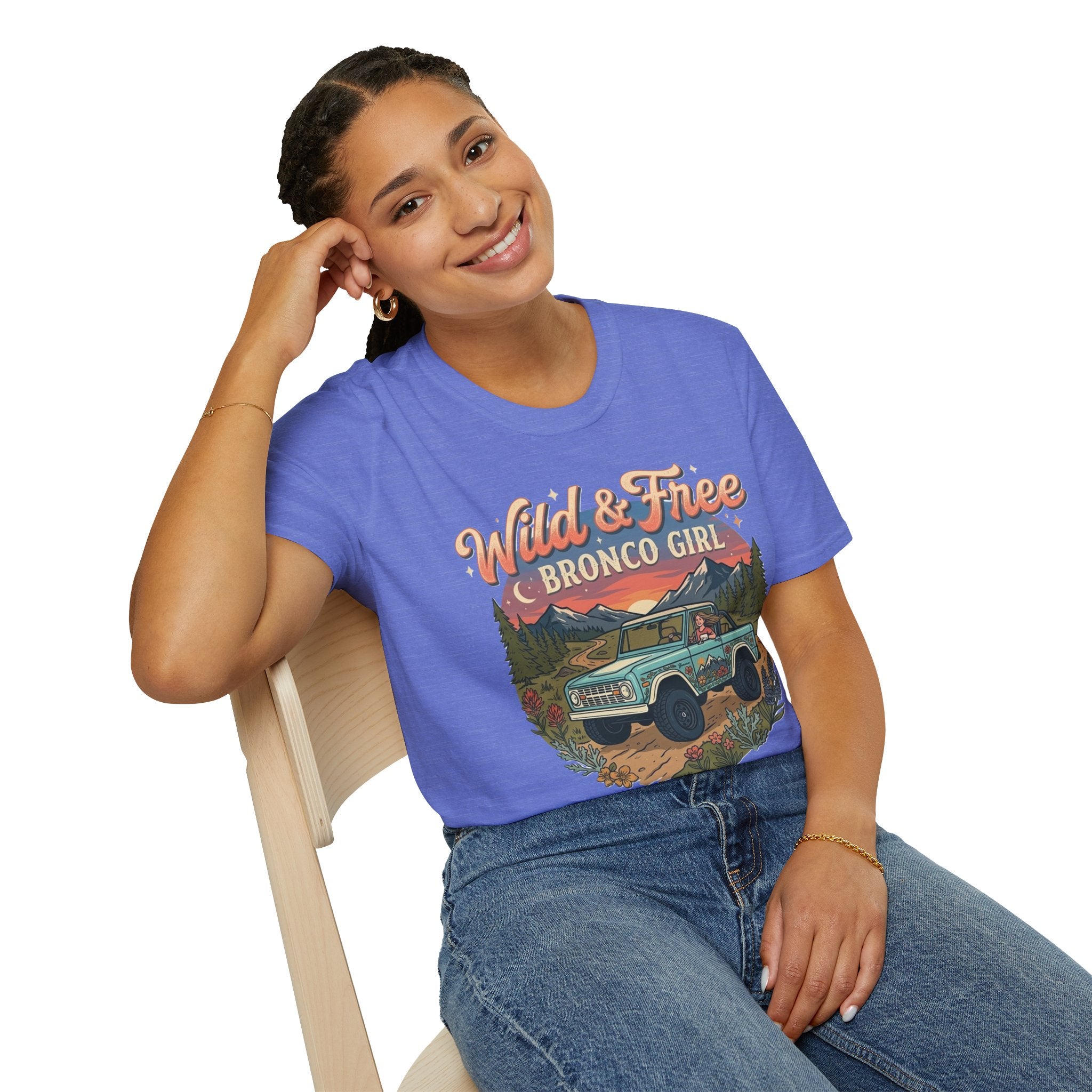 Wild & Free Bronco Girl Tee – Vintage Ford Bronco Women’s Off-Road Adventure Shirt