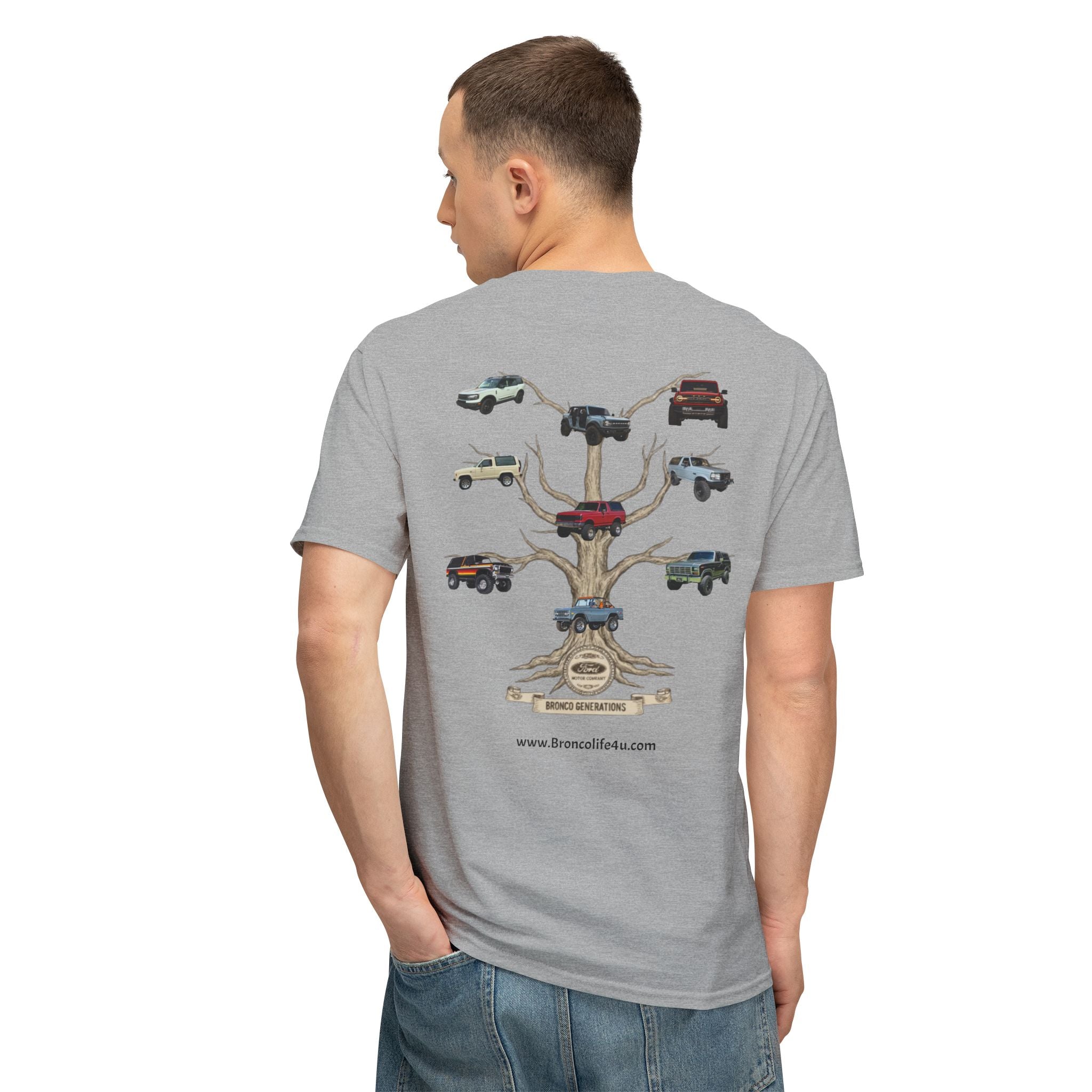 Bronco Family Tree Tee — Six Generations of Grit, Gas & Glory