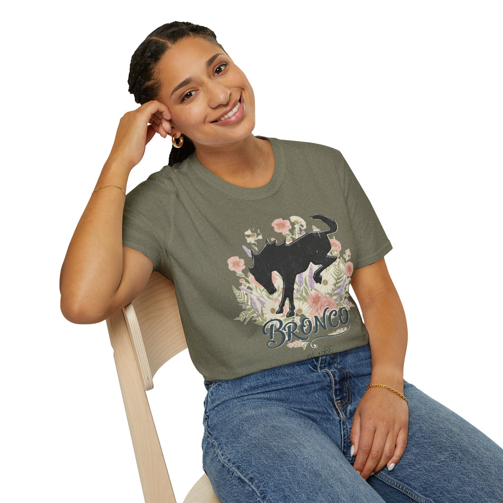 Bronco Floral T-Shirt – Bucking Horse Meets Wildflower | Rugged & Refined Graphic Tee