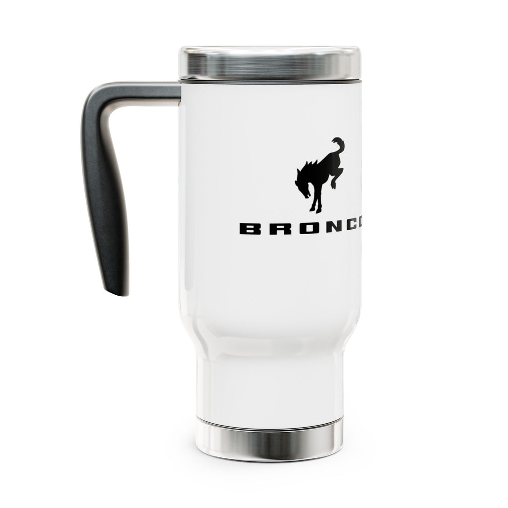 Bronco “Smiles Per Gallon” 14oz Stainless Travel Mug with Handle — Adventure-Ready & Laugh-Approved