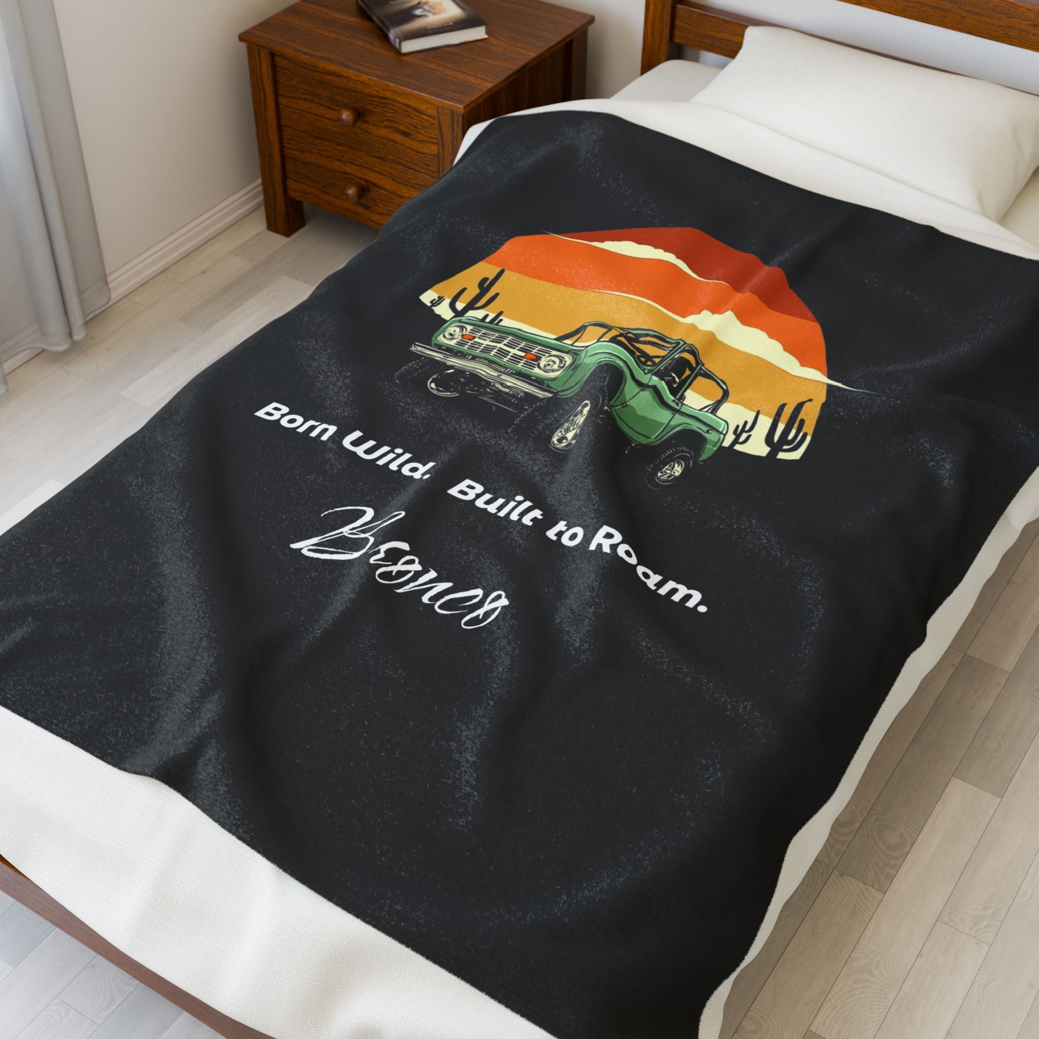 Bronco Life “Ride. Roam. Nap.” Velveteen Plush Blanket – Sunset Vintage Edition