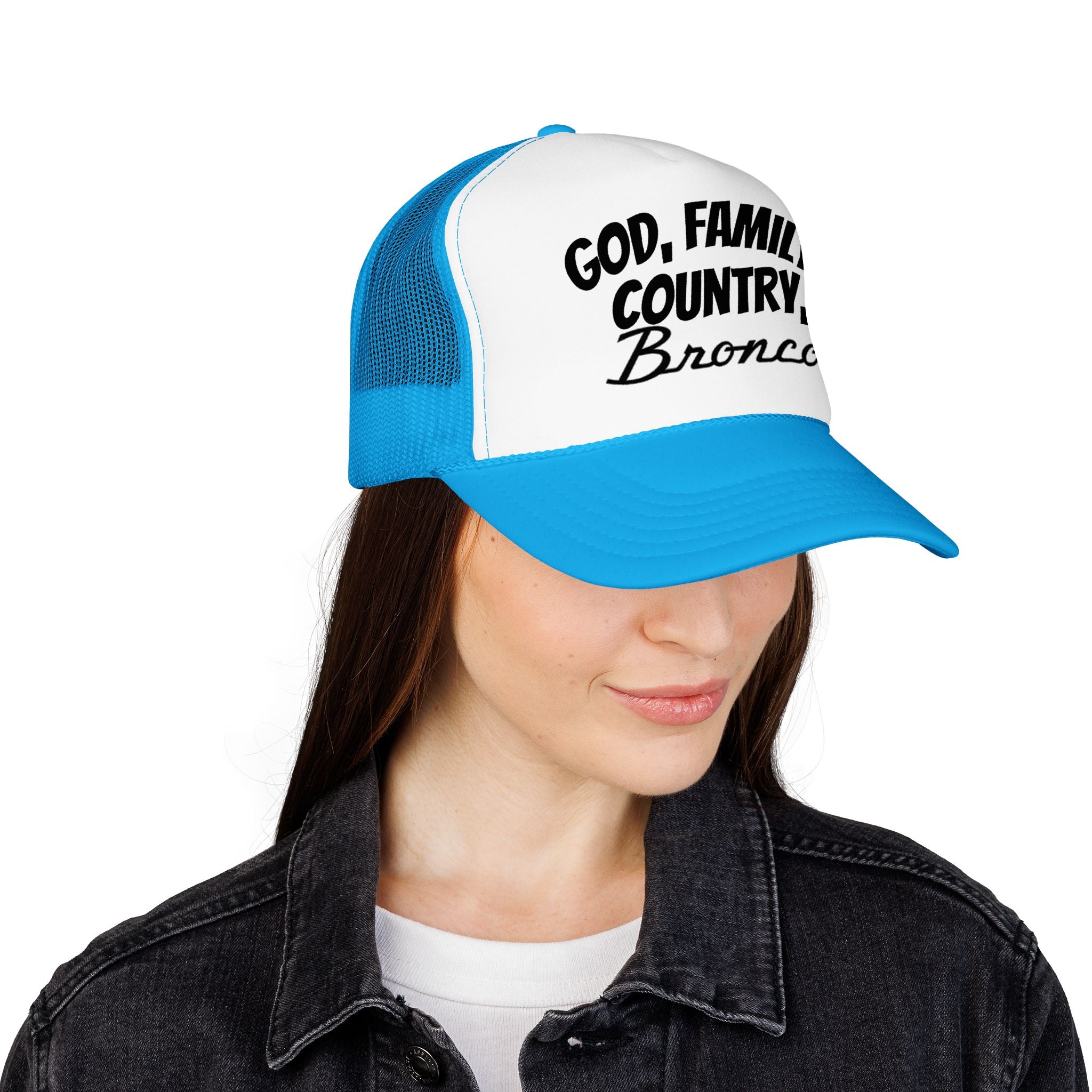 God. Family. Country. Bronco. Trucker Hat – Built Wild, Built With Values