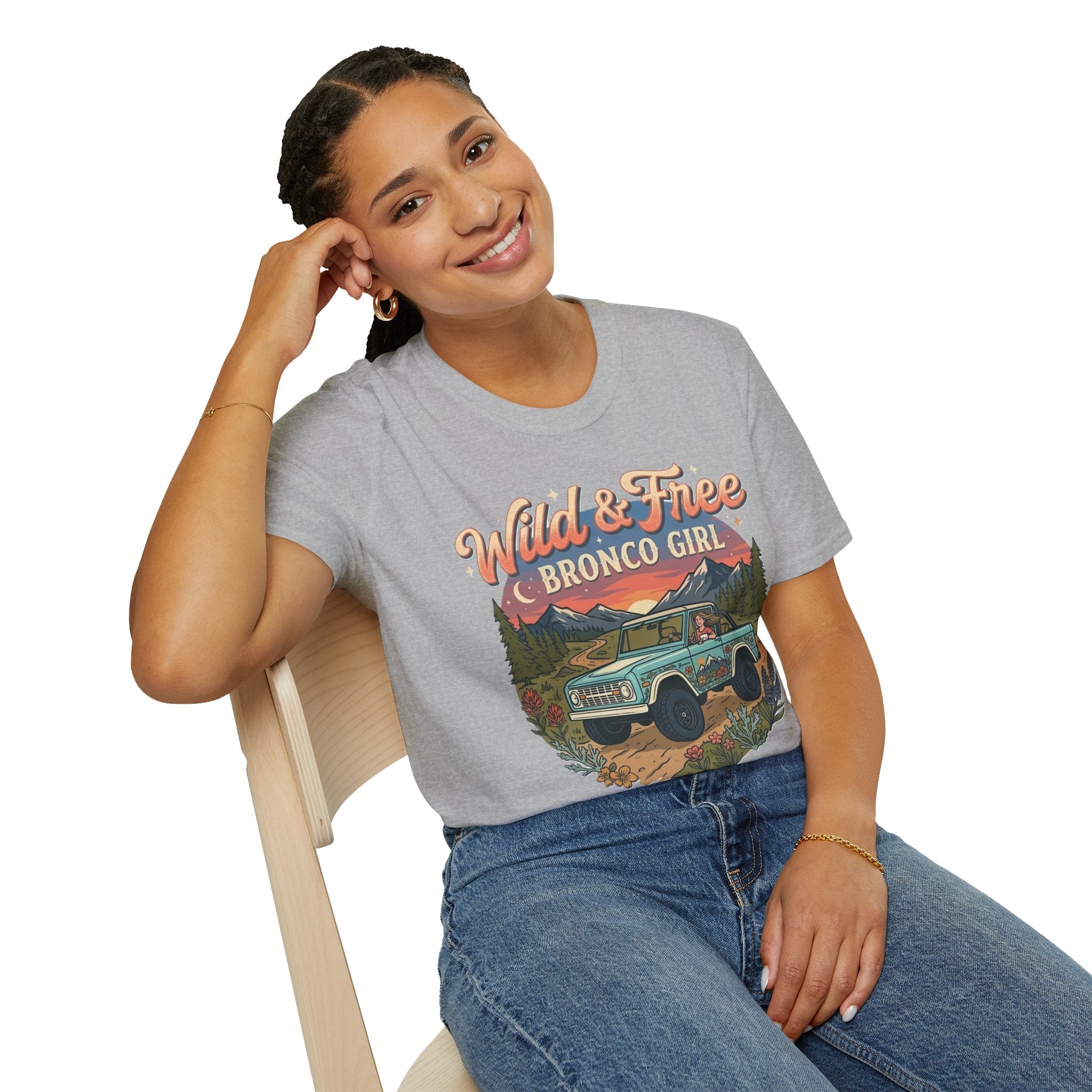 Wild & Free Bronco Girl Tee – Vintage Ford Bronco Women’s Off-Road Adventure Shirt