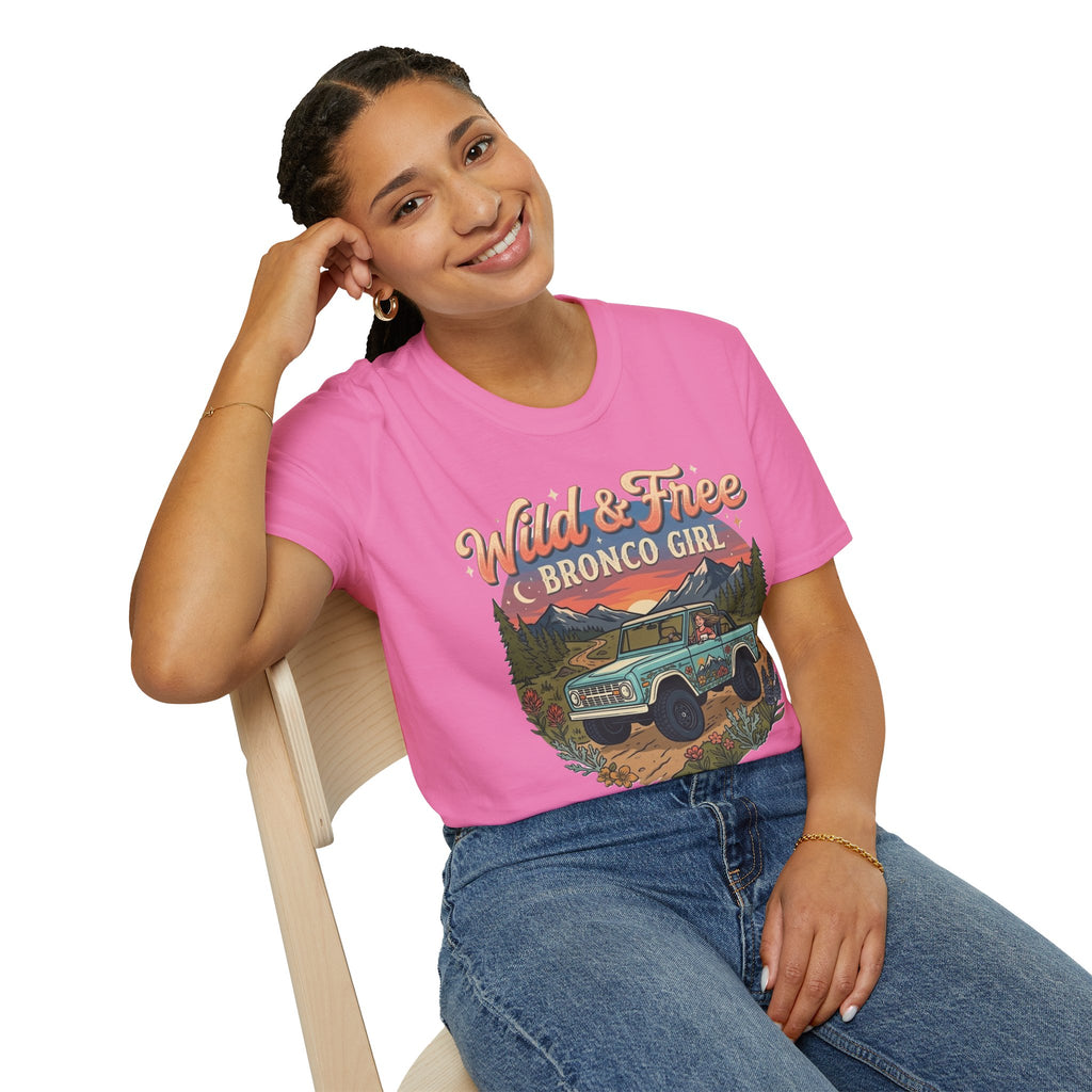 Wild & Free Bronco Girl Tee – Vintage Ford Bronco Women’s Off-Road Adventure Shirt