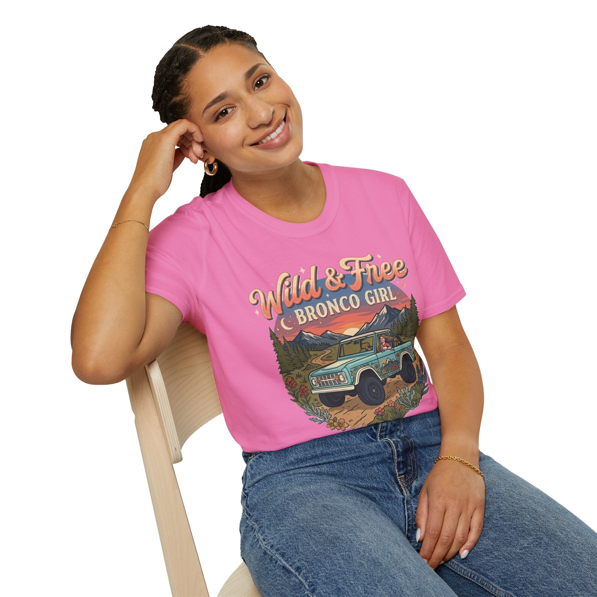 Wild & Free Bronco Girl Tee – Vintage Ford Bronco Women’s Off-Road Adventure Shirt