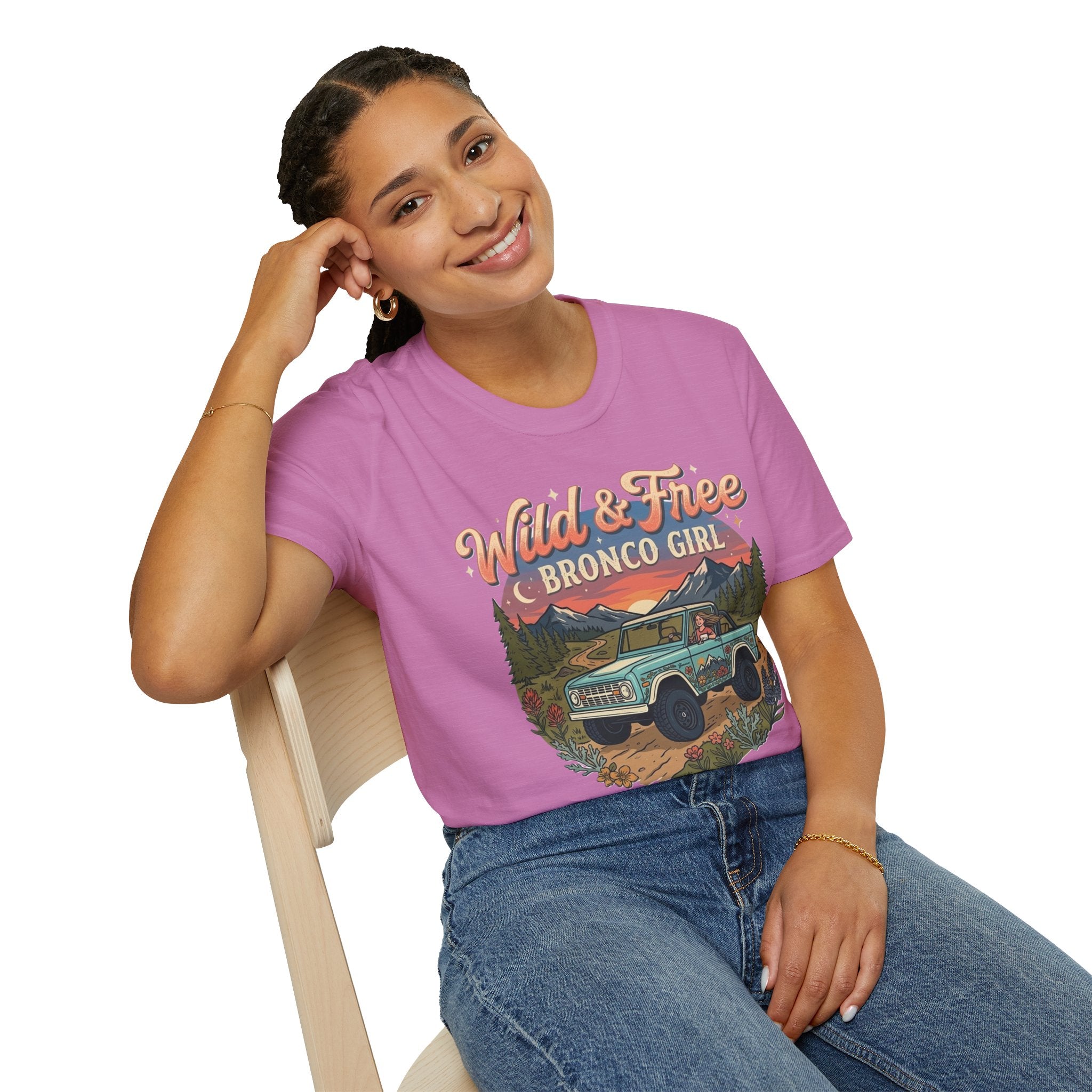 Wild & Free Bronco Girl Tee – Vintage Ford Bronco Women’s Off-Road Adventure Shirt
