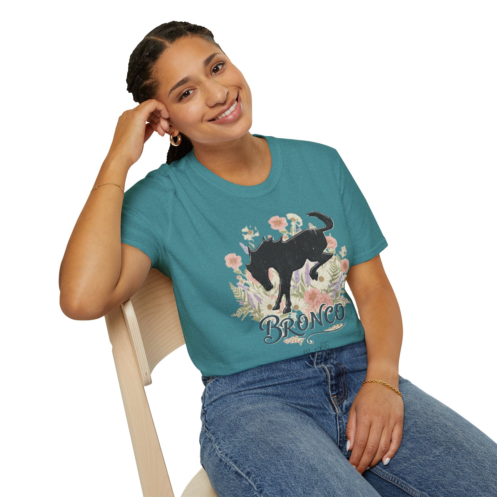 Bronco Floral T-Shirt – Bucking Horse Meets Wildflower | Rugged & Refined Graphic Tee