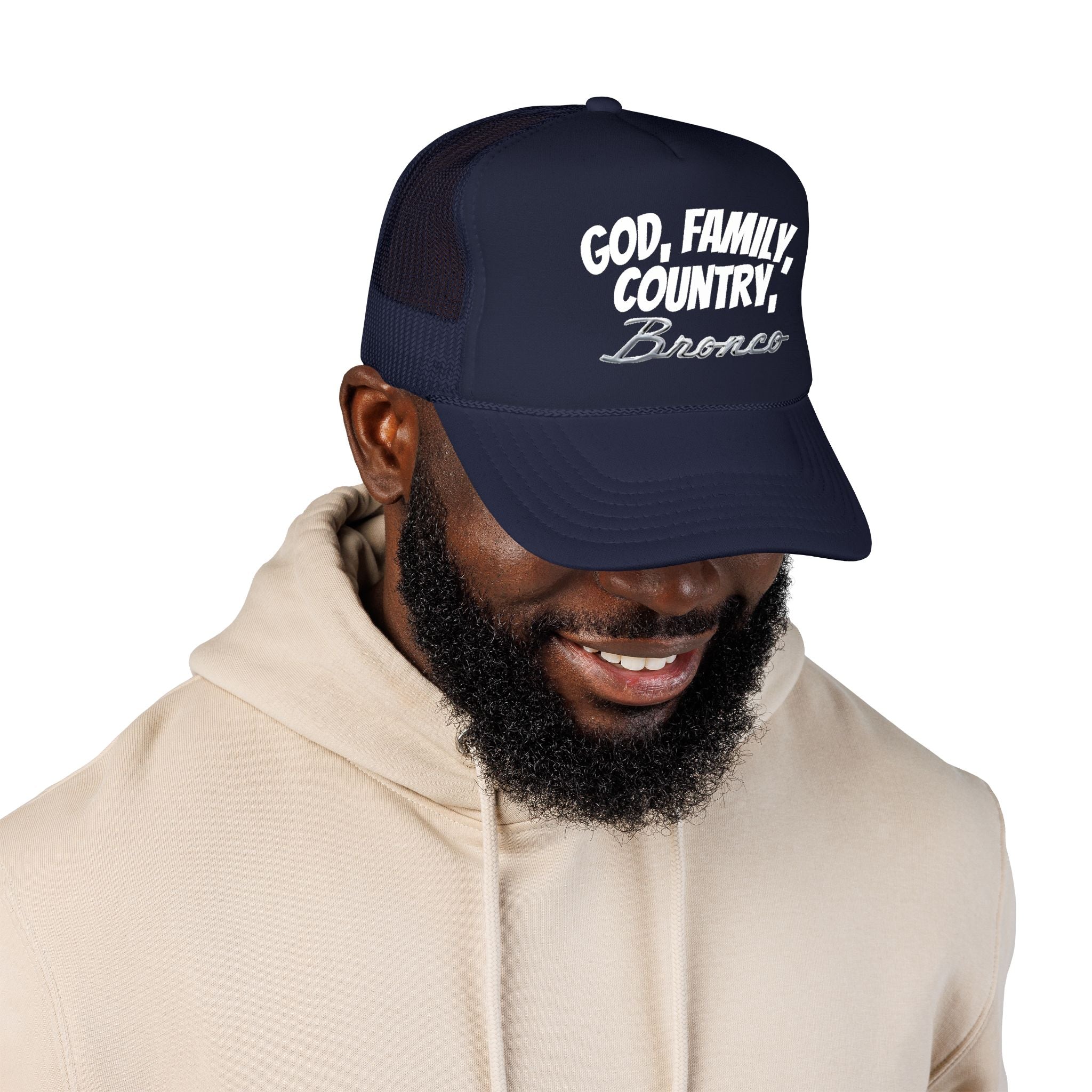 God. Family. Country. Bronco. Trucker Hat – Built Wild, Built With Values
