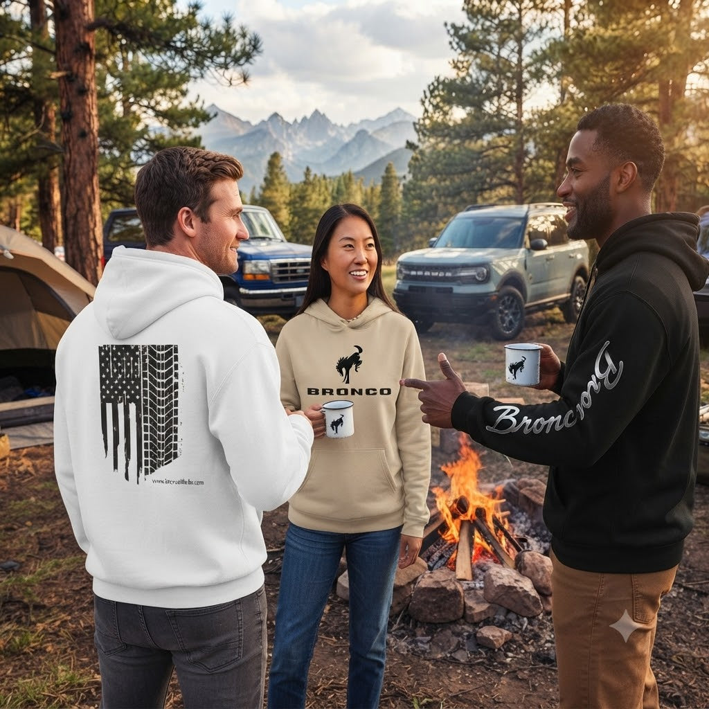 Bronco Logo Fleece Hoodie with Distressed Flag Back