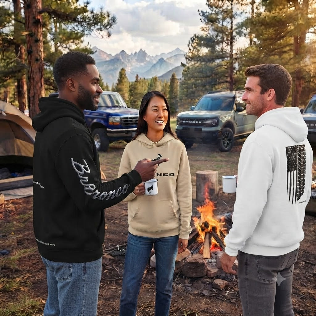 Bronco Logo Fleece Hoodie with Distressed Flag Back