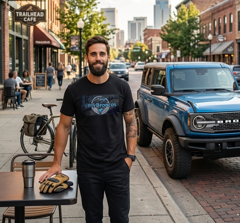 “Only Broncos” Performance Tee – No Subscriptions, Just Trails