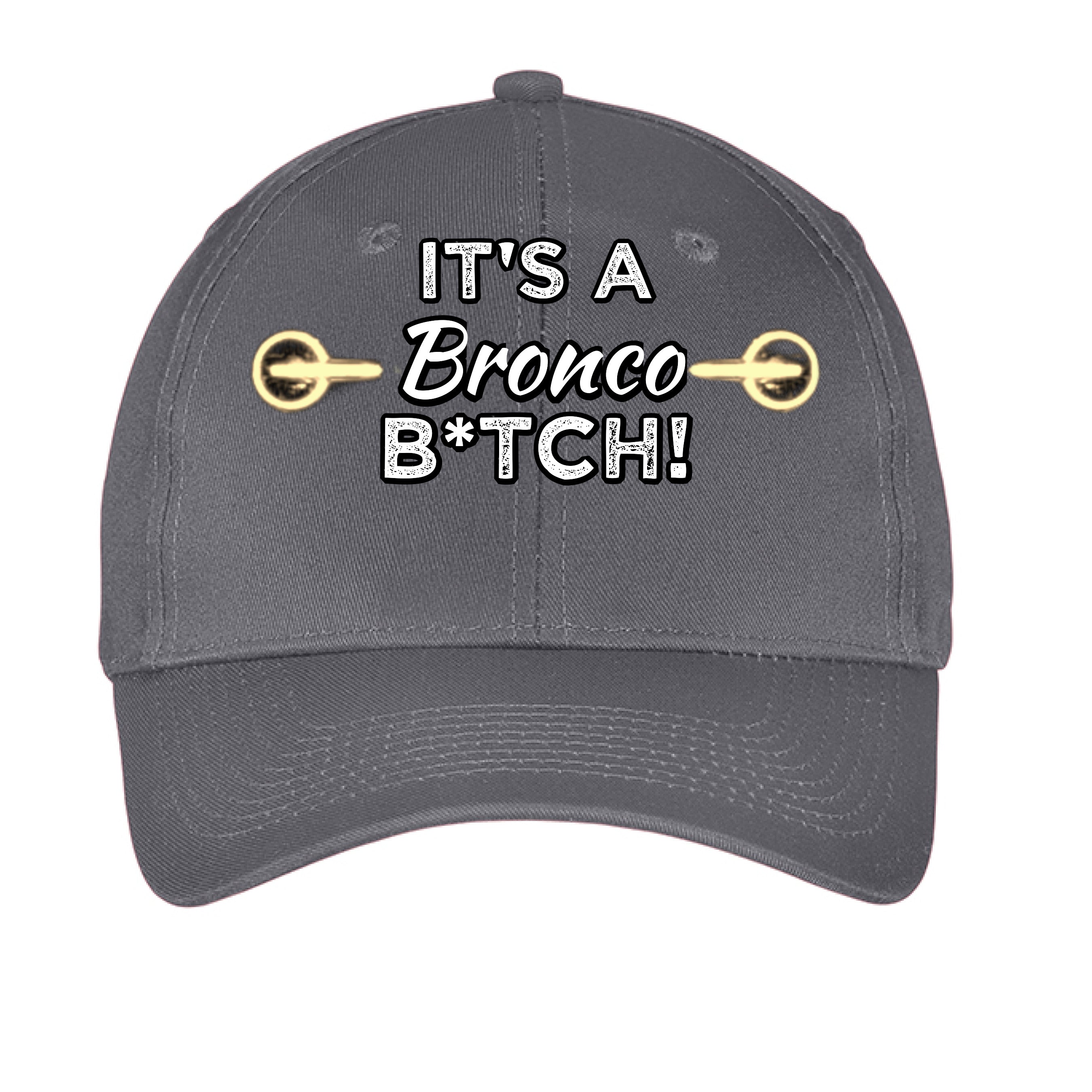 Black low-profile dad hat with bold Ford Bronco graphic and "It’s a Bronco B*#CH!" slogan by Bronco Life.