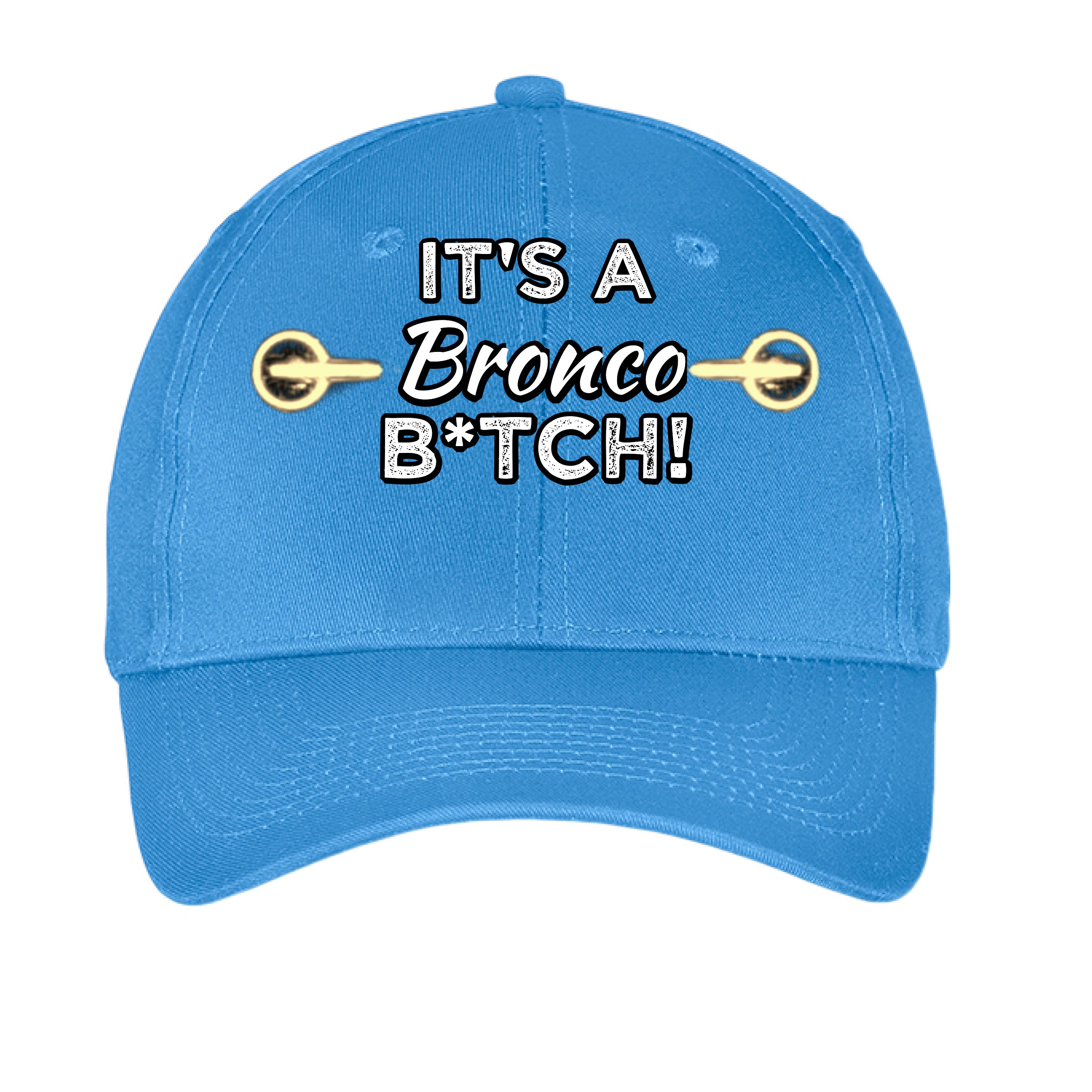 Black low profile dad hat with bold Ford Bronco graphic and "It’s a Bronco B*#CH!" slogan by Bronco Life.