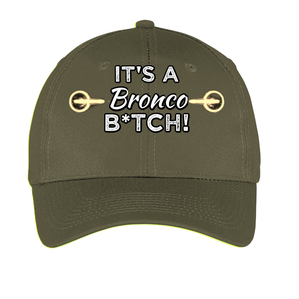 Black low profile dad hat featuring a bold Ford Bronco graphic and "It’s a Bronco B*#CH!" slogan by Bronco Life.