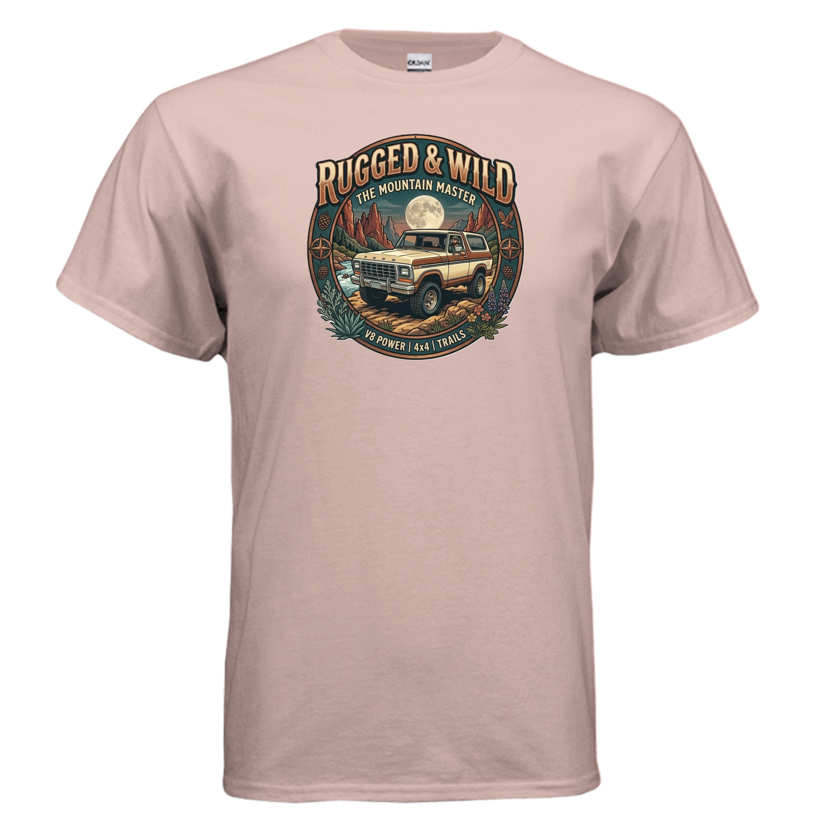 Rugged & Wild Bronco Tee – 2nd Gen Off-Road 4x4 Adventure Shirt Dusty Rose T-Shirt