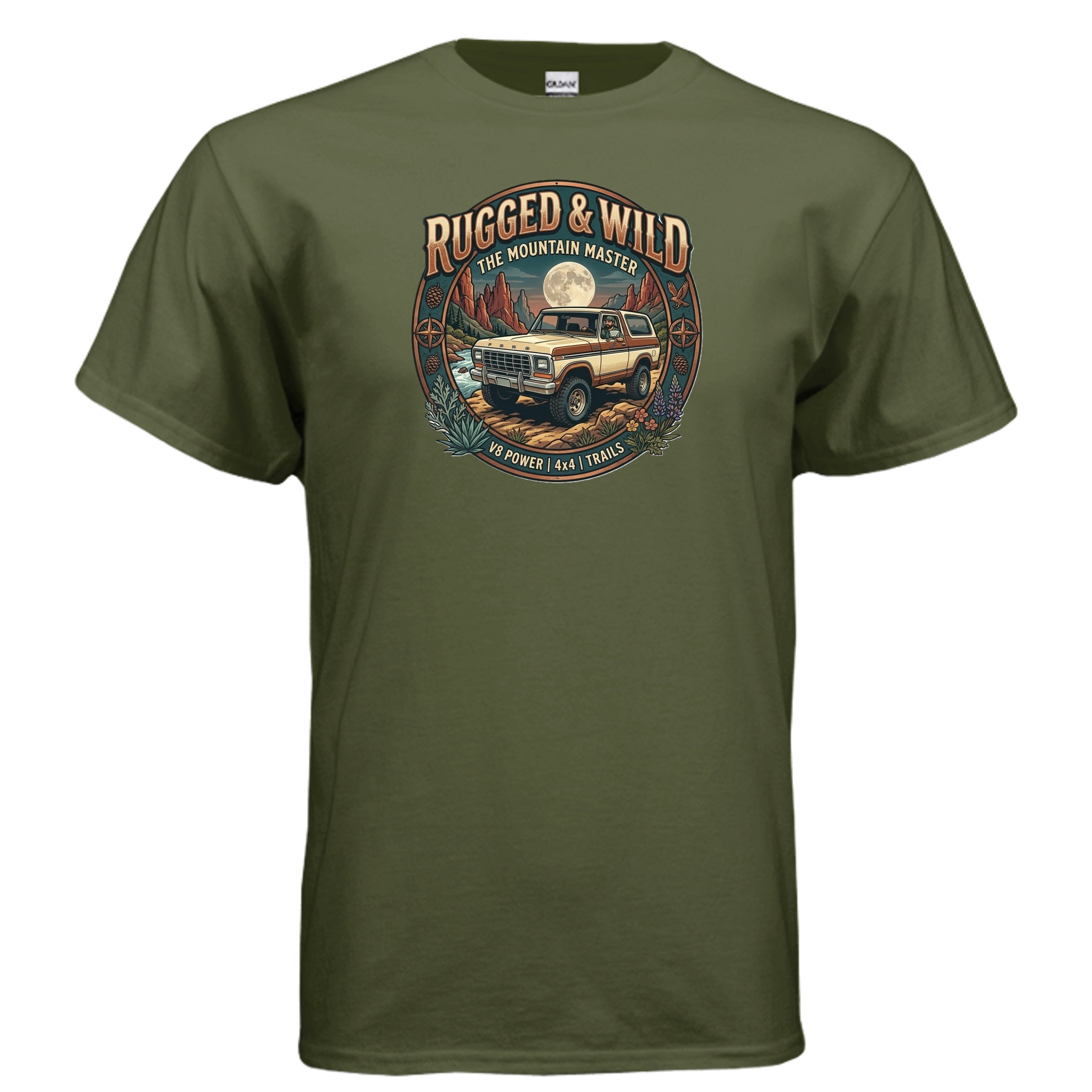 Rugged & Wild Bronco Tee – 2nd Gen Off-Road 4x4 Adventure Shirt MILITARY GREEN T-Shirt