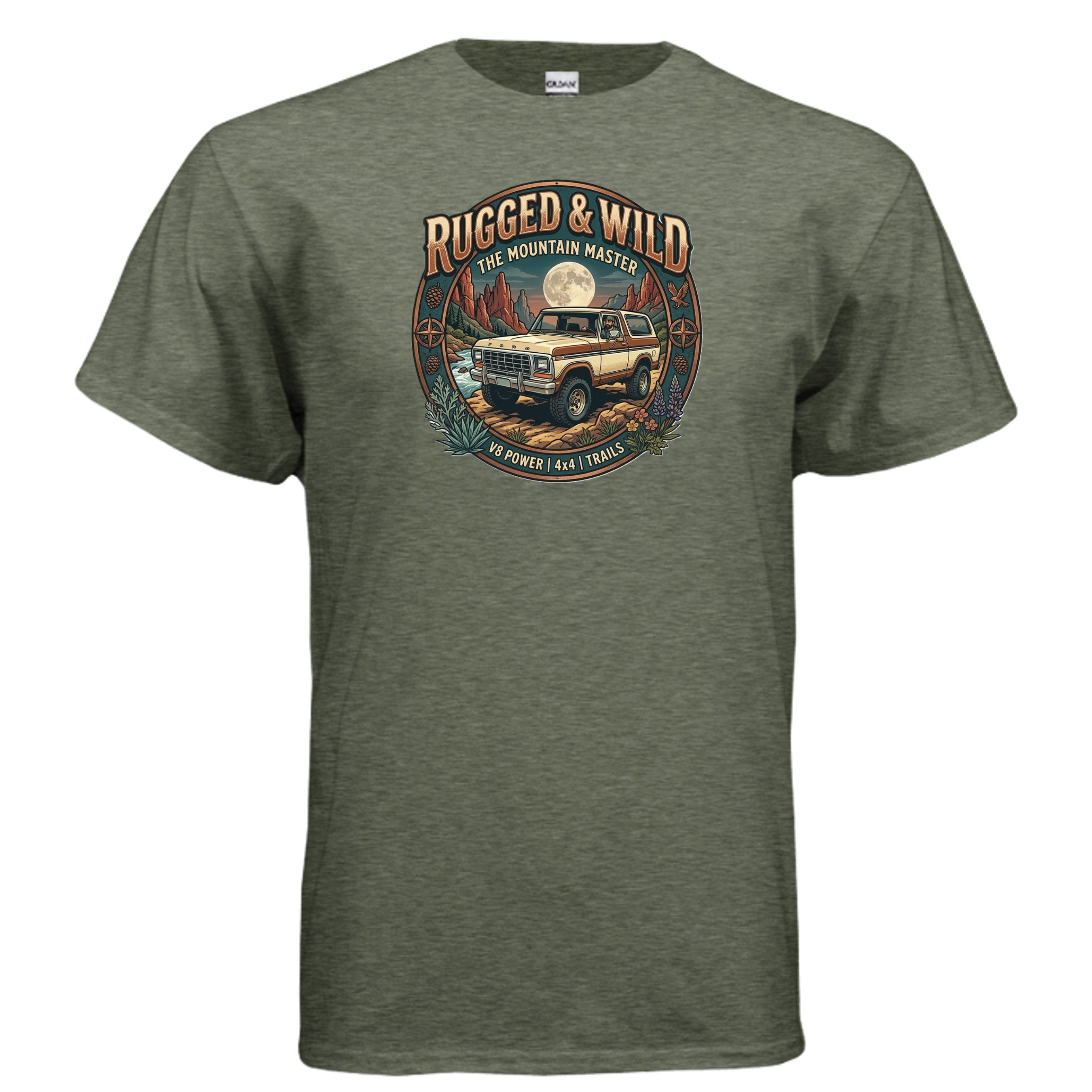 Rugged & Wild Bronco Tee – 2nd Gen Off-Road 4x4 Adventure Shirt HEATHER MILITARY GREEN T-Shirt