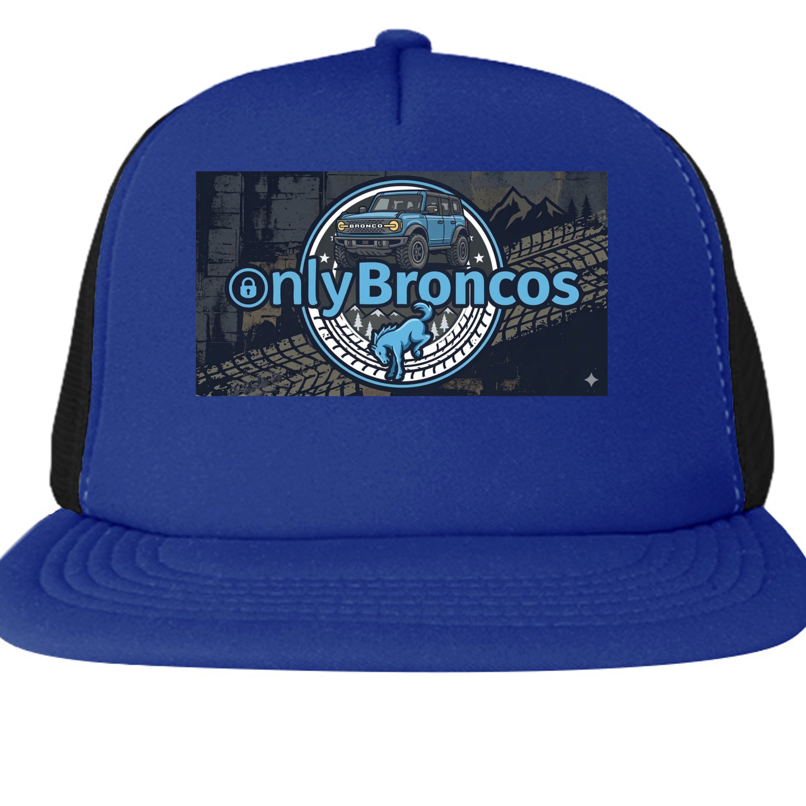 Only Broncos Foam Trucker Hat – 6G Bronco & Bucking Bronco Logo Retro Off-Road Cap Royal ONE SIZE Hats