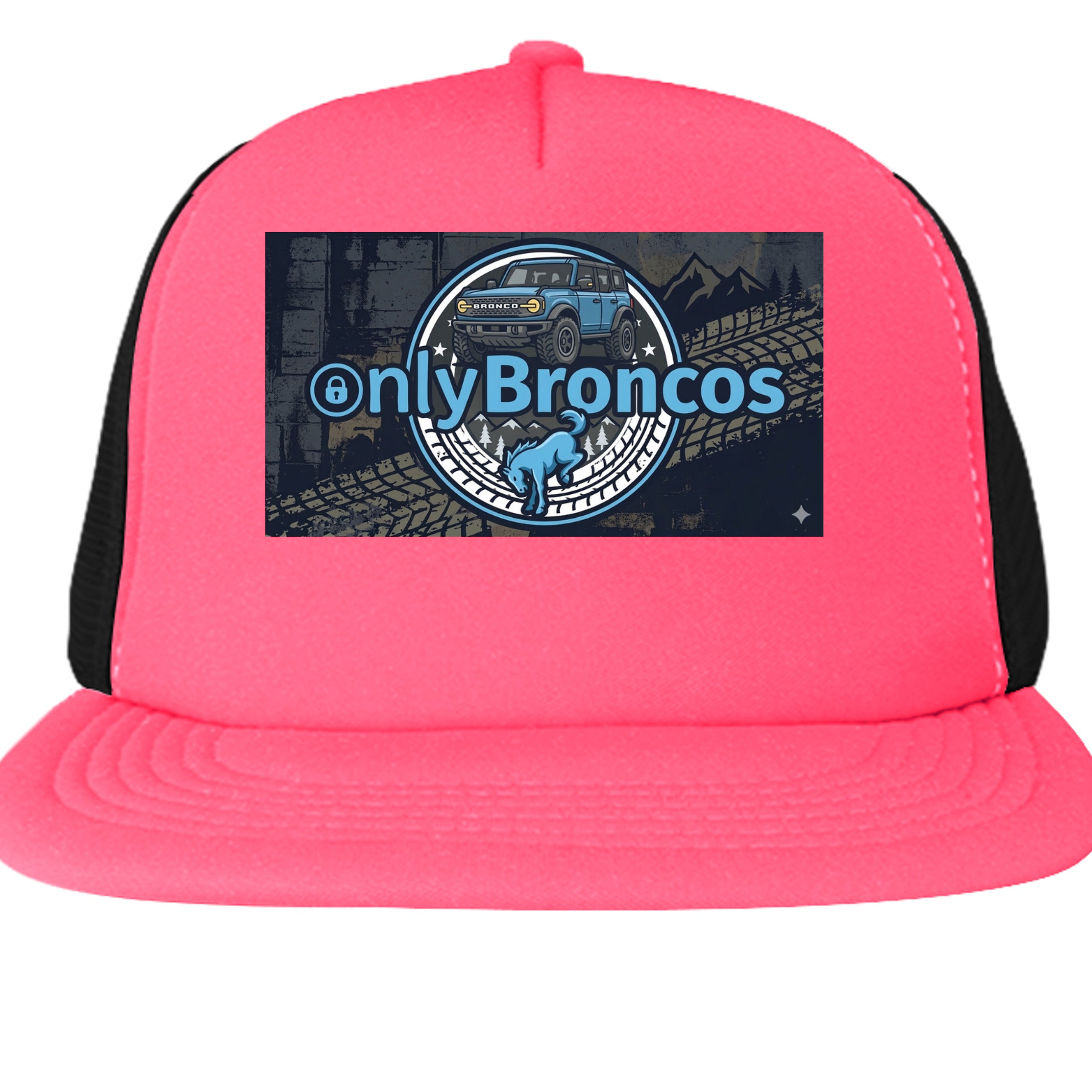 Only Broncos Foam Trucker Hat – 6G Bronco & Bucking Bronco Logo Retro Off-Road Cap Neon Pink ONE SIZE Hats