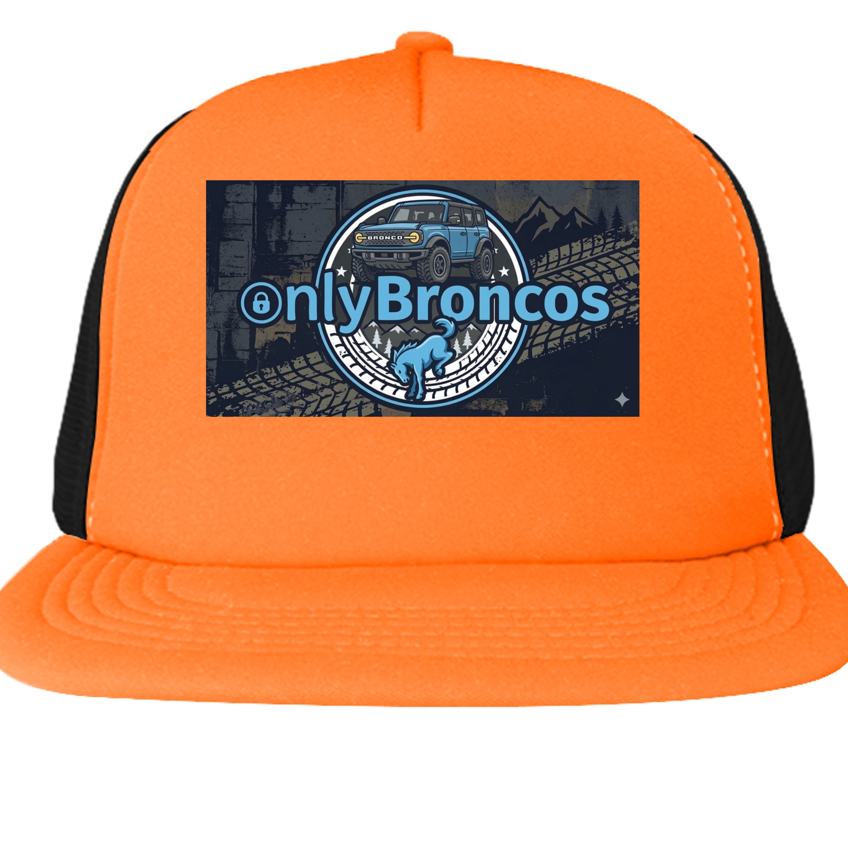 Only Broncos Foam Trucker Hat – 6G Bronco & Bucking Bronco Logo Retro Off-Road Cap Neon Orange ONE SIZE Hats