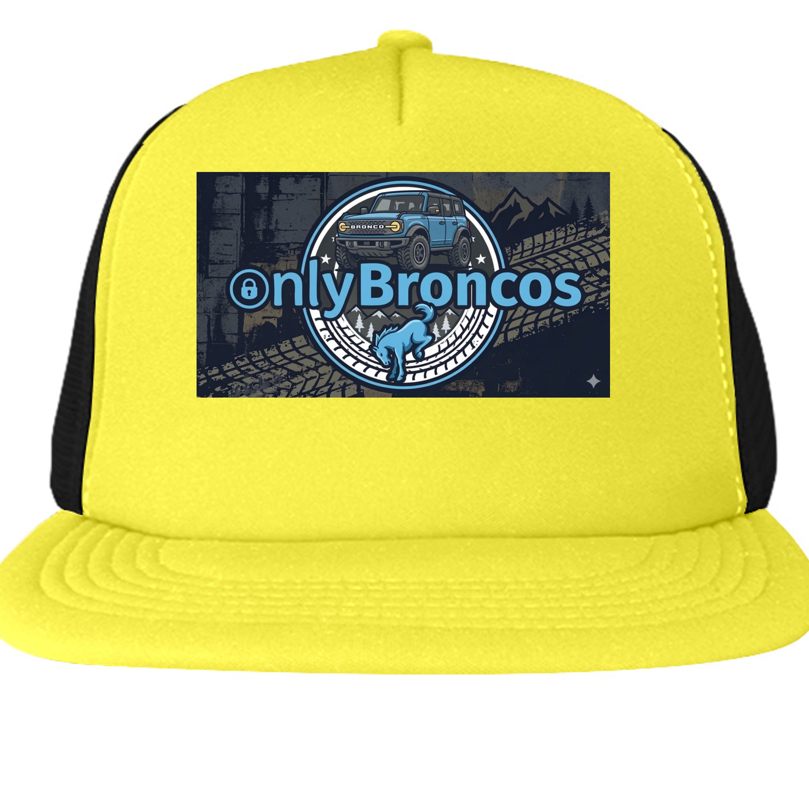 Only Broncos Foam Trucker Hat – 6G Bronco & Bucking Bronco Logo Retro Off-Road Cap Neon Yellow ONE SIZE Hats