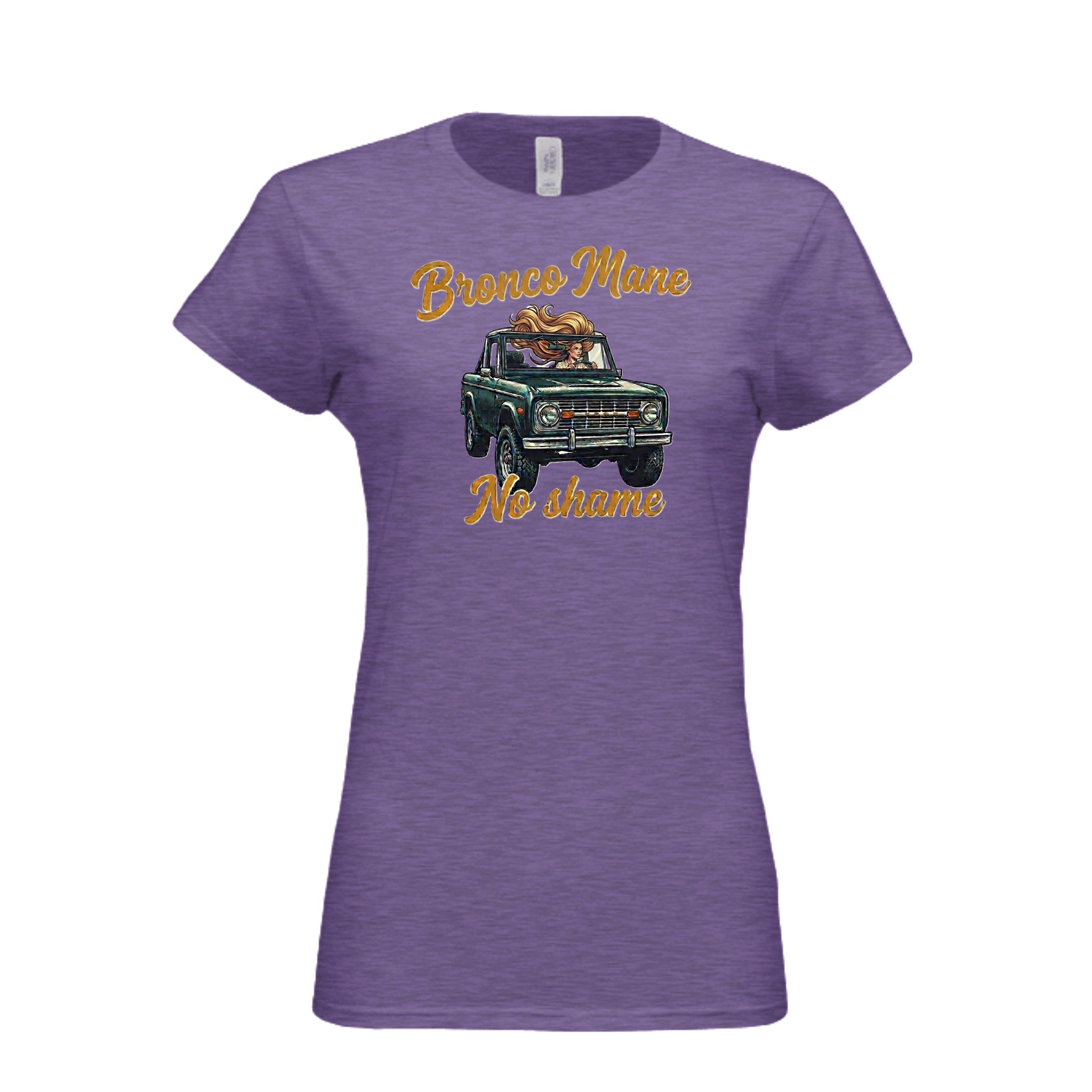 Bronco Mane, No Shame T-Shirt – Funny Ford Bronco Lifestyle Off-Road Tee HEATHER PURPLE T-Shirt