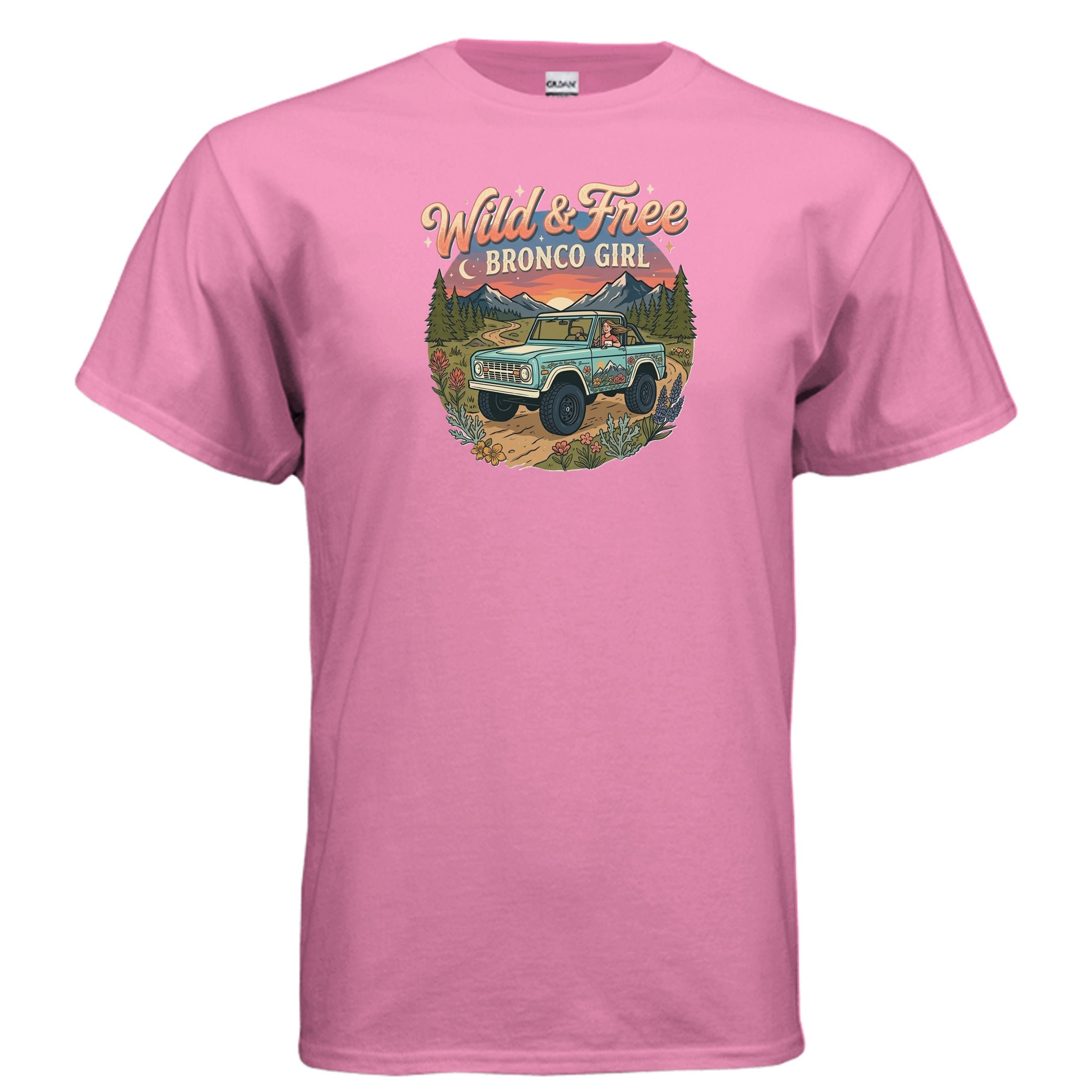 Wild & Free Bronco Girl Tee – Vintage Ford Bronco Women’s Off-Road Adventure Shirt T-Shirt