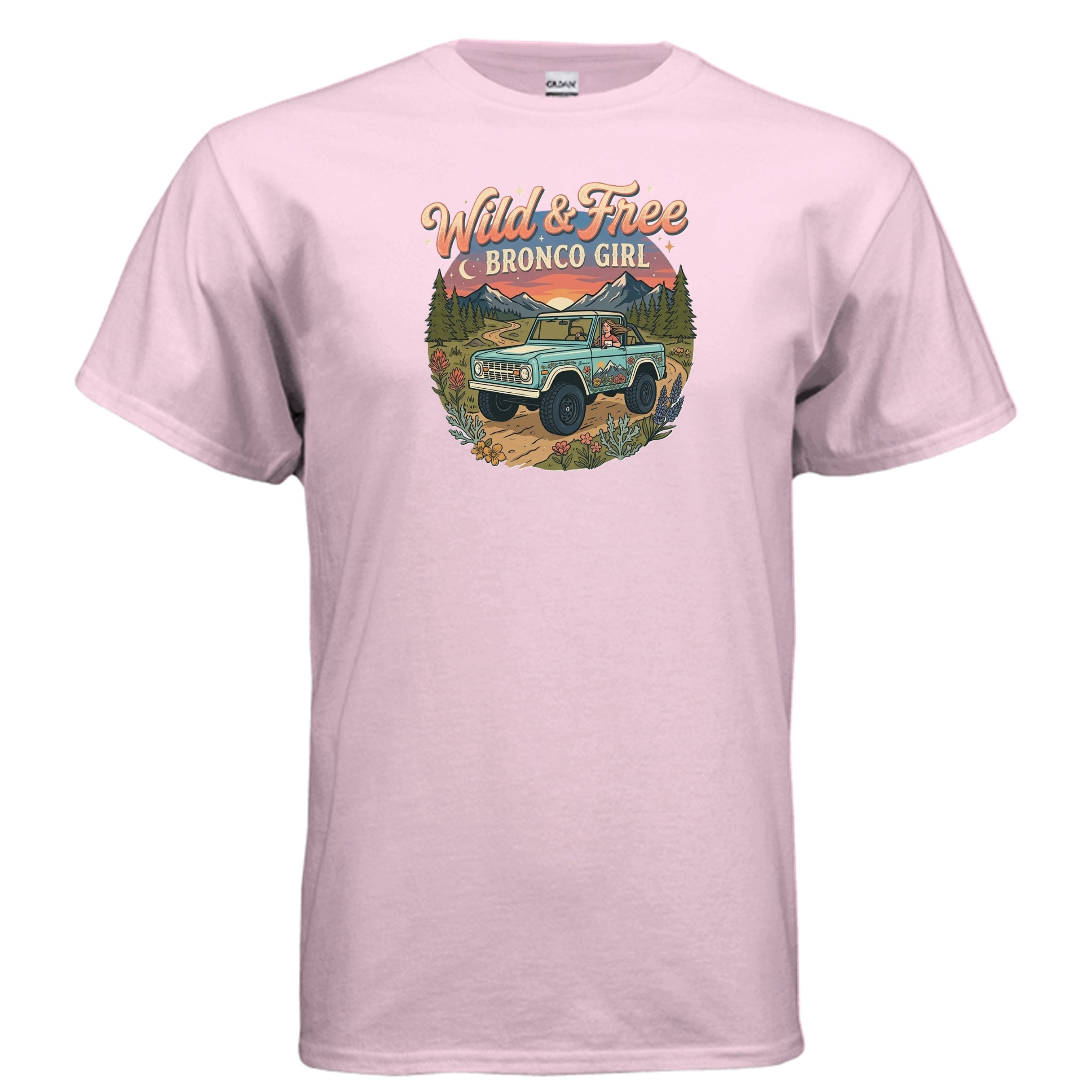 Wild & Free Bronco Girl Tee – Vintage Ford Bronco Women’s Off-Road Adventure Shirt T-Shirt