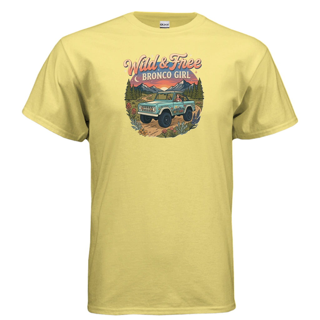Wild & Free Bronco Girl Tee – Vintage Ford Bronco Women’s Off-Road Adventure Shirt T-Shirt