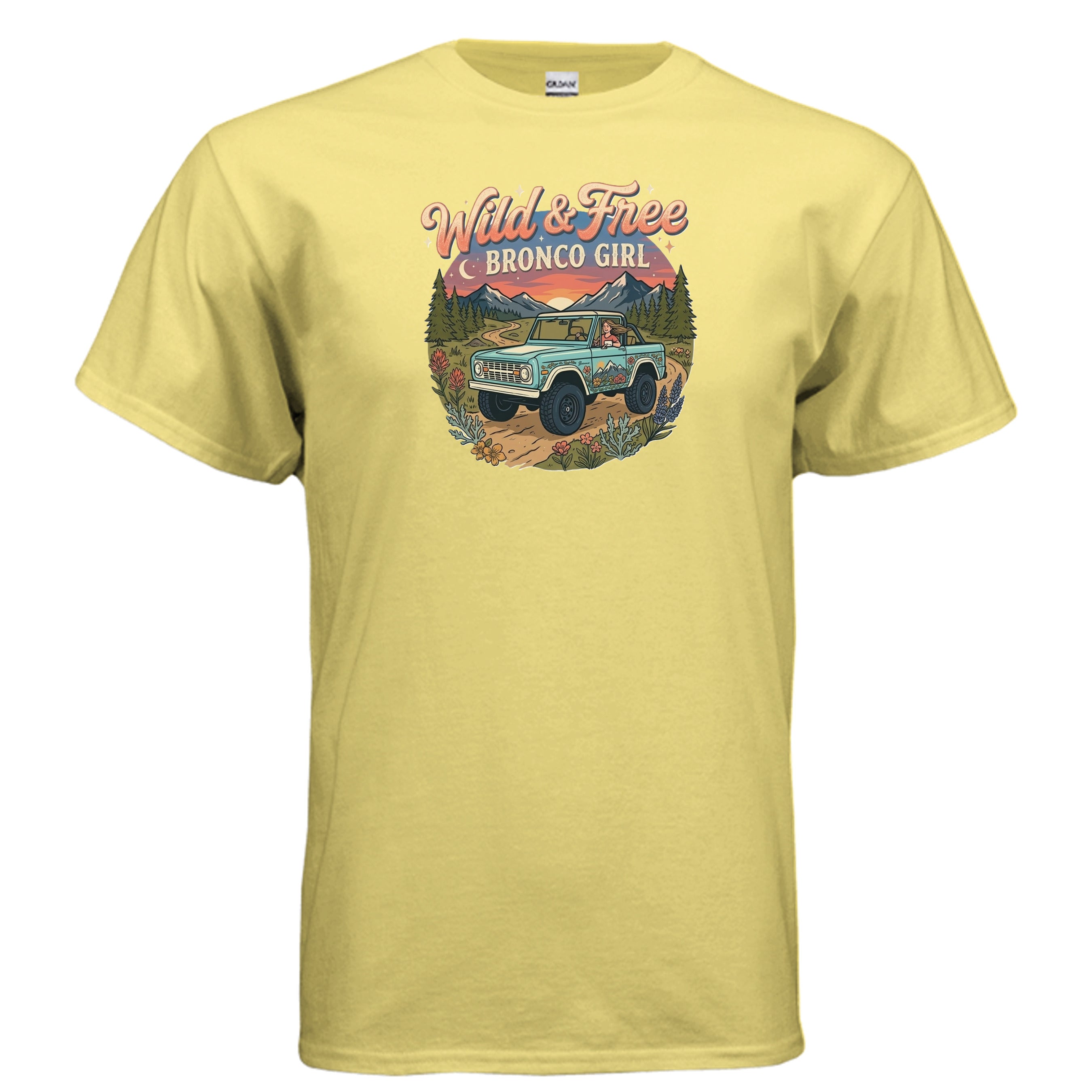 Wild & Free Bronco Girl Tee – Vintage Ford Bronco Women’s Off-Road Adventure Shirt T-Shirt
