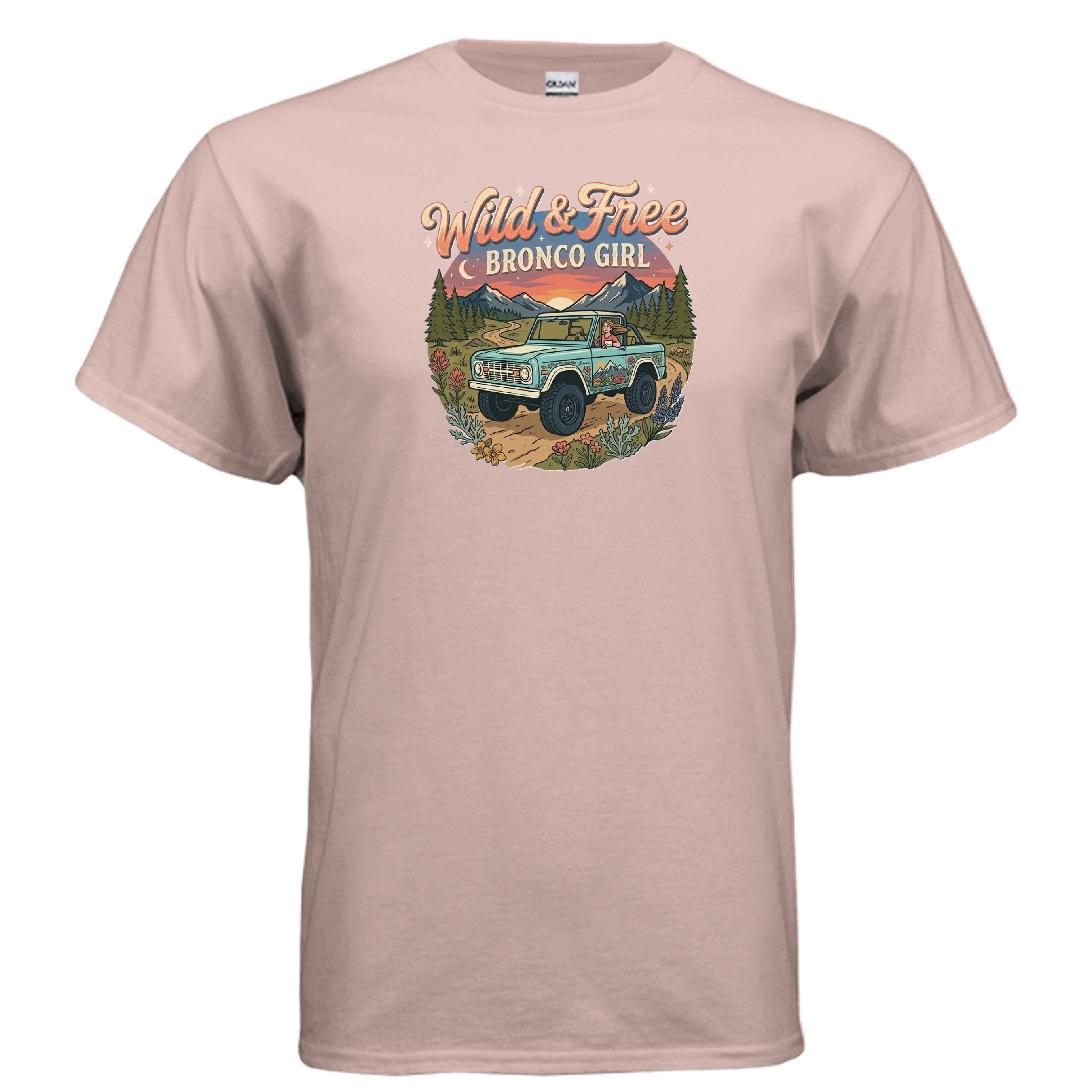 Wild & Free Bronco Girl Tee – Vintage Ford Bronco Women’s Off-Road Adventure Shirt T-Shirt