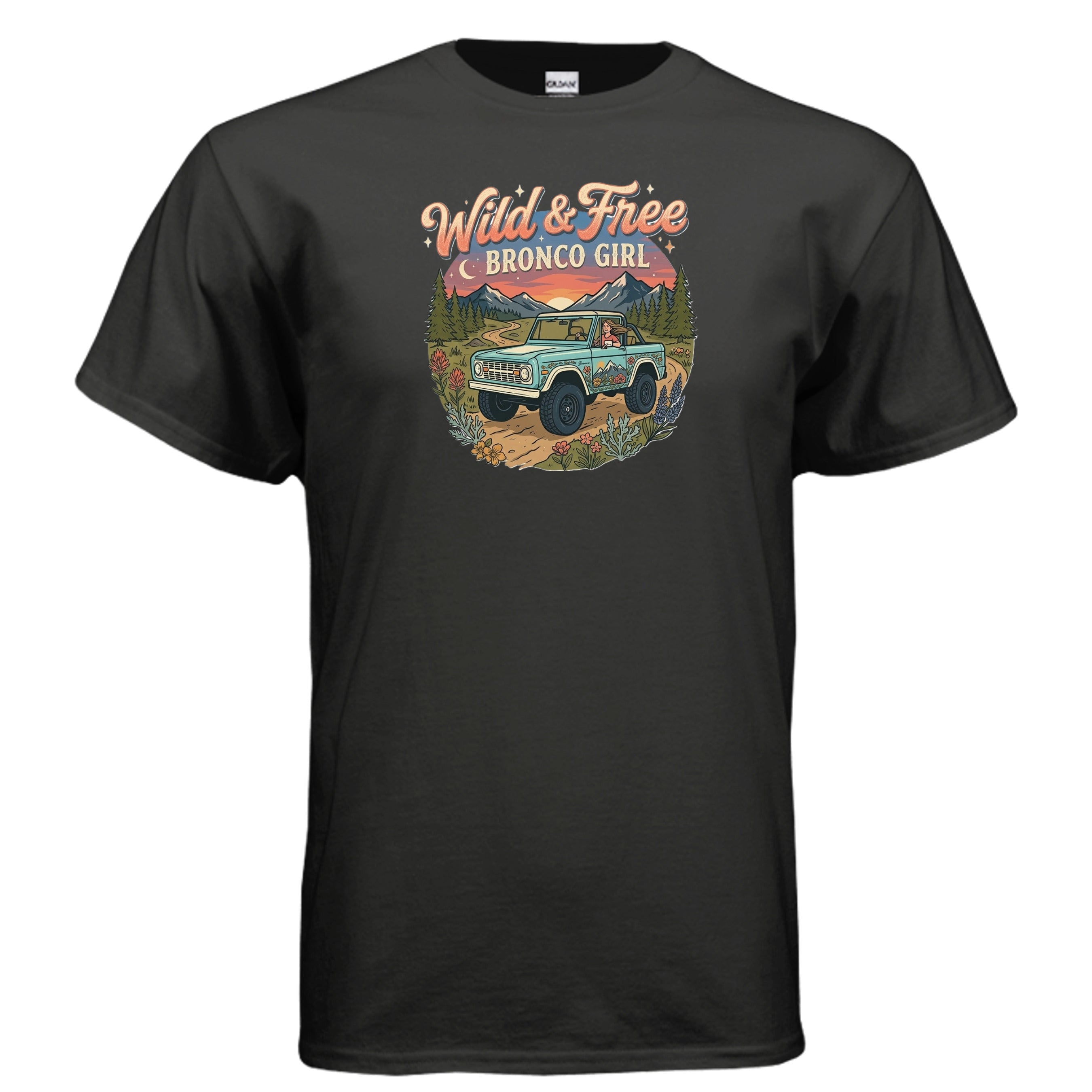 Wild & Free Bronco Girl Tee – Vintage Ford Bronco Women’s Off-Road Adventure Shirt T-Shirt
