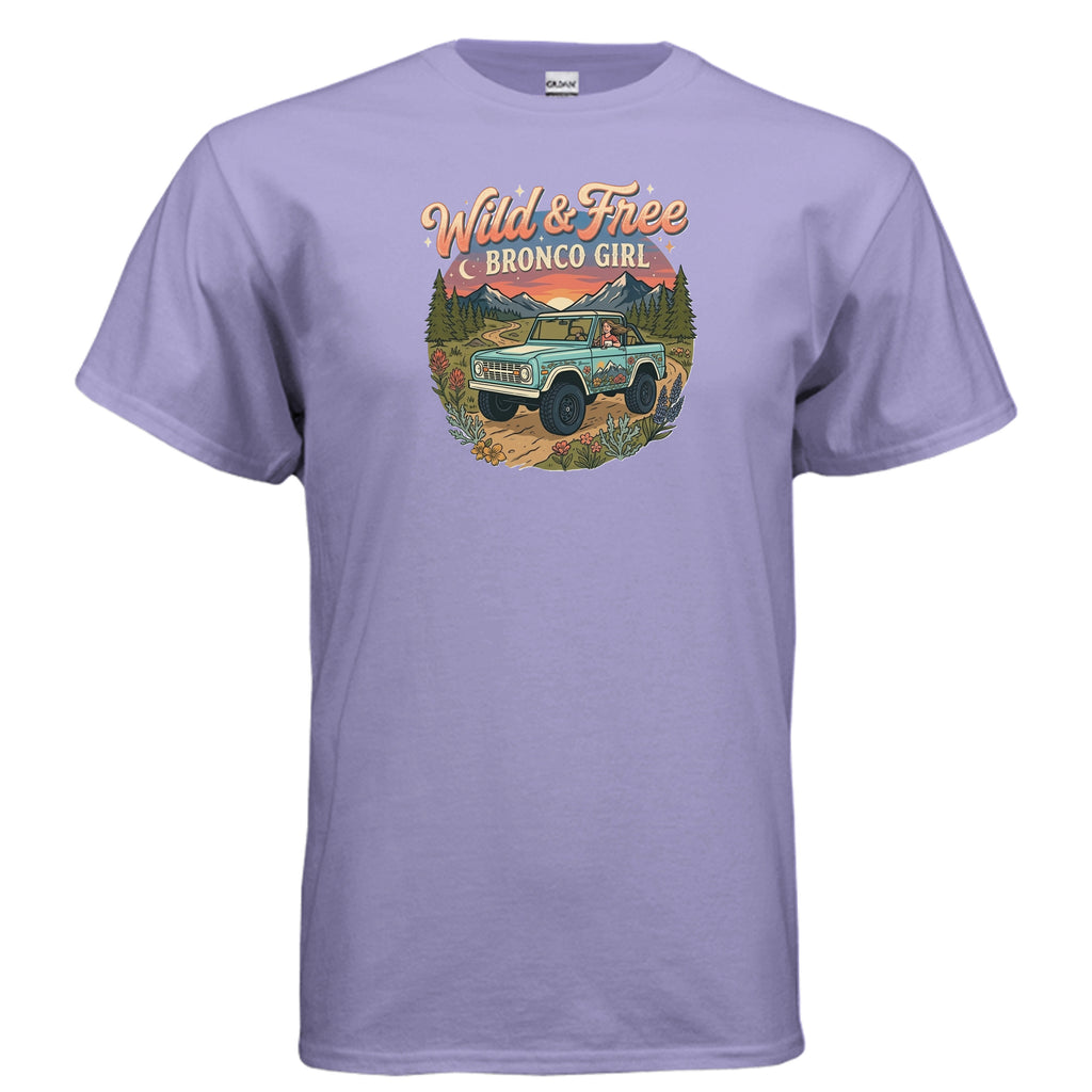 Wild & Free Bronco Girl Tee – Vintage Ford Bronco Women’s Off-Road Adventure Shirt T-Shirt