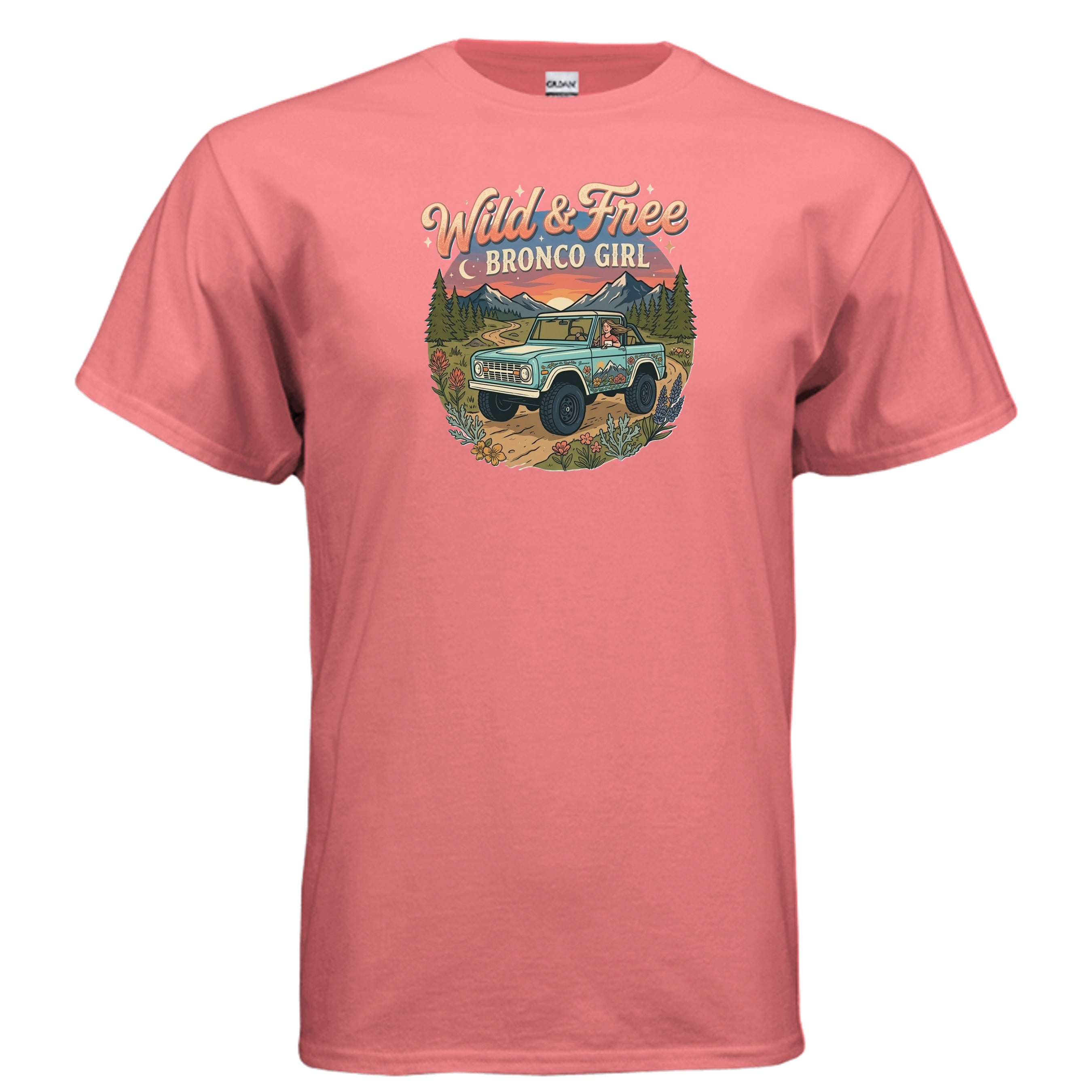 Wild & Free Bronco Girl Tee – Vintage Ford Bronco Women’s Off-Road Adventure Shirt T-Shirt