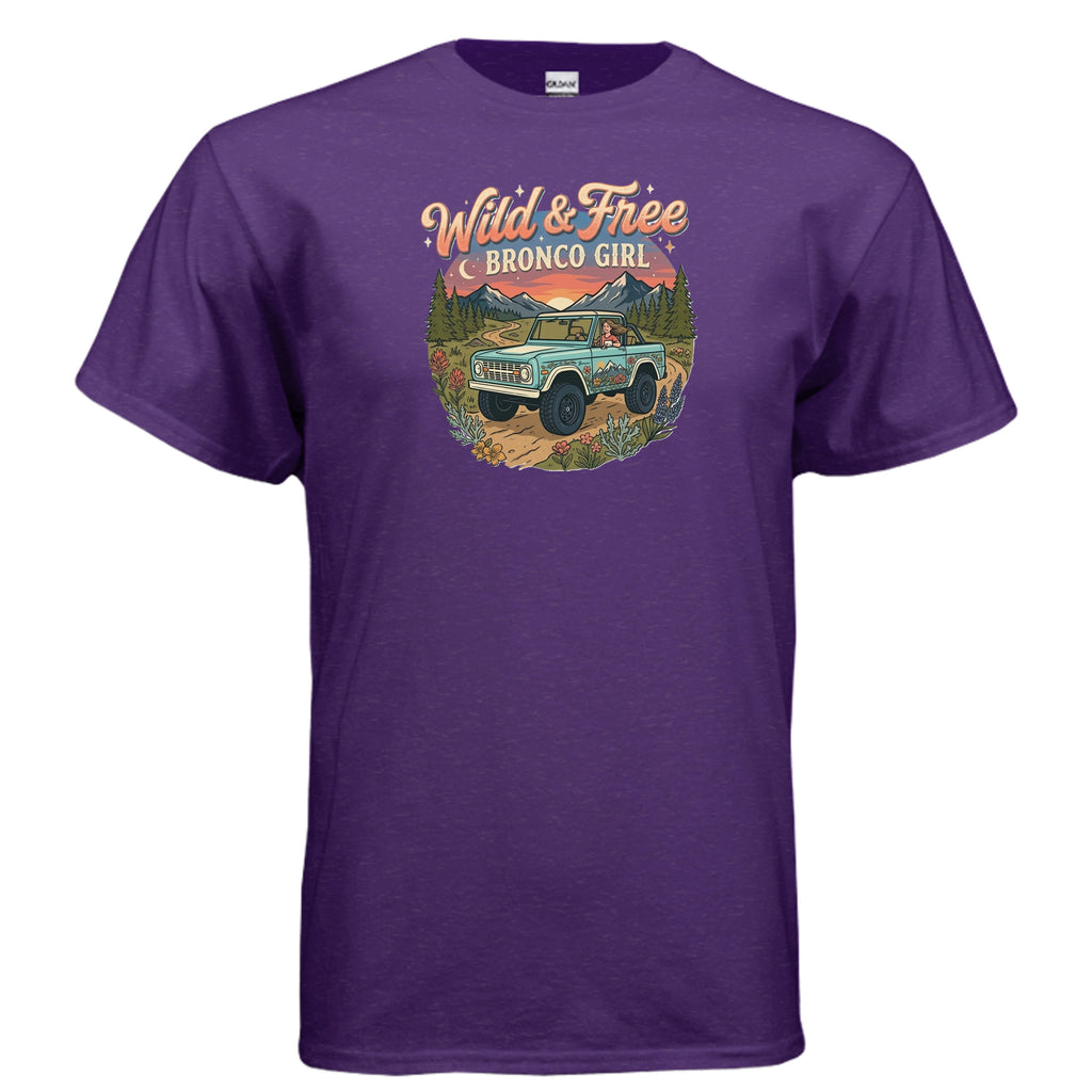 Wild & Free Bronco Girl Tee – Vintage Ford Bronco Women’s Off-Road Adventure Shirt T-Shirt