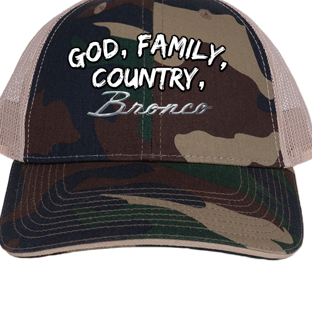 God. Family. Country. Bronco. Trucker Hat – Built Wild, Built With Values Hats