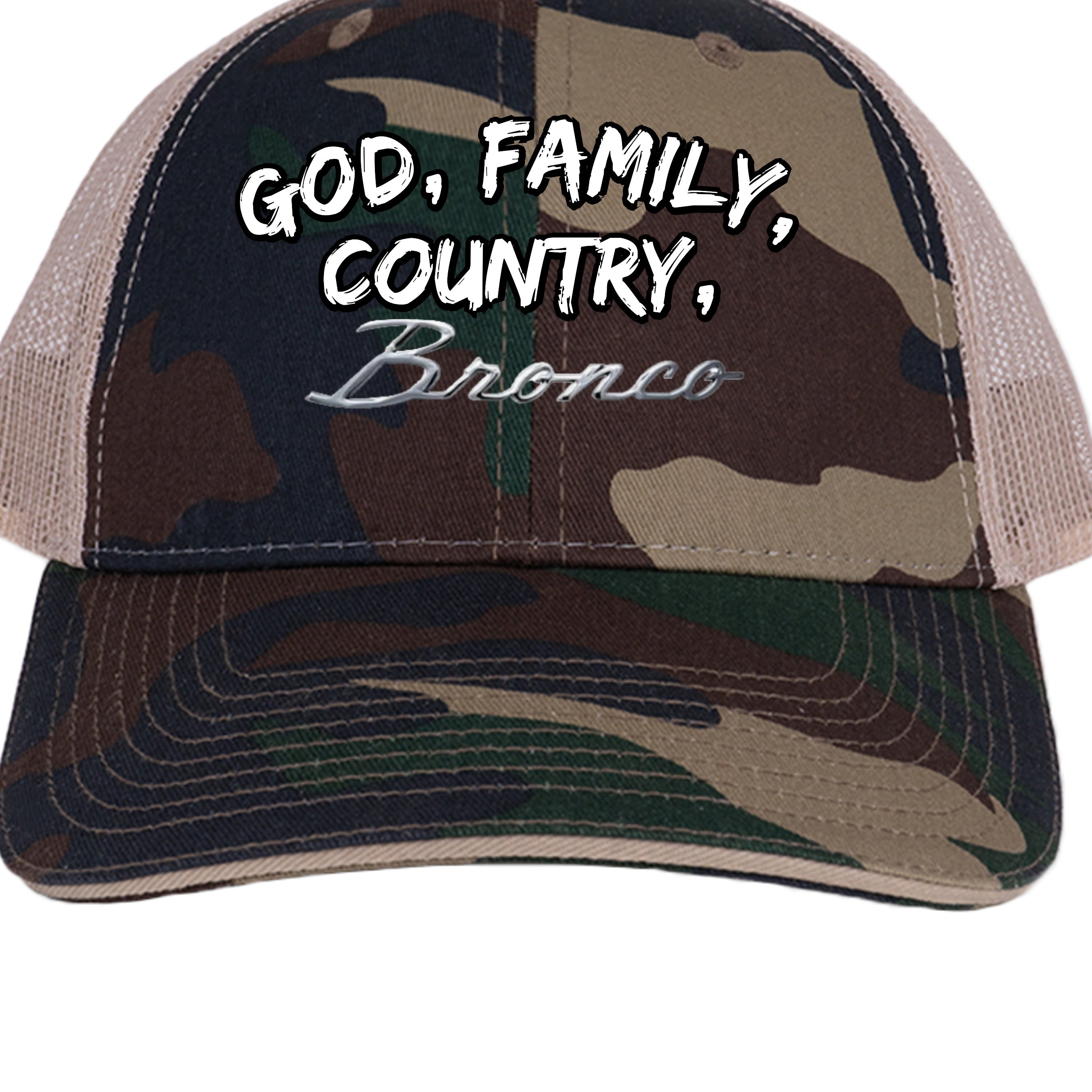 God. Family. Country. Bronco. Trucker Hat – Built Wild, Built With Values Hats